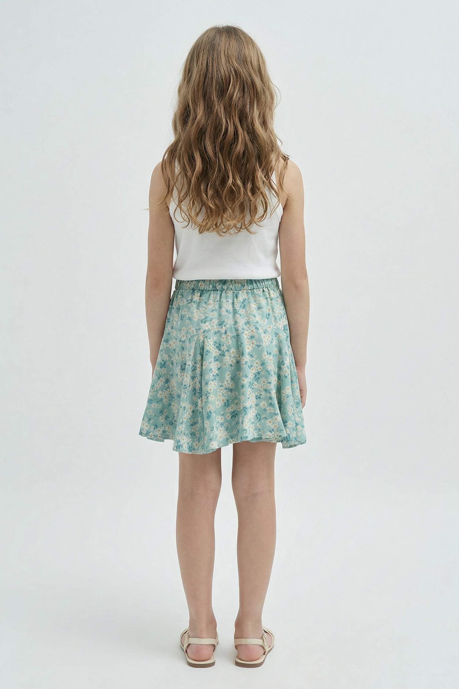 Kız Çocuk Desenli Beli Lastikli Viskon Etek