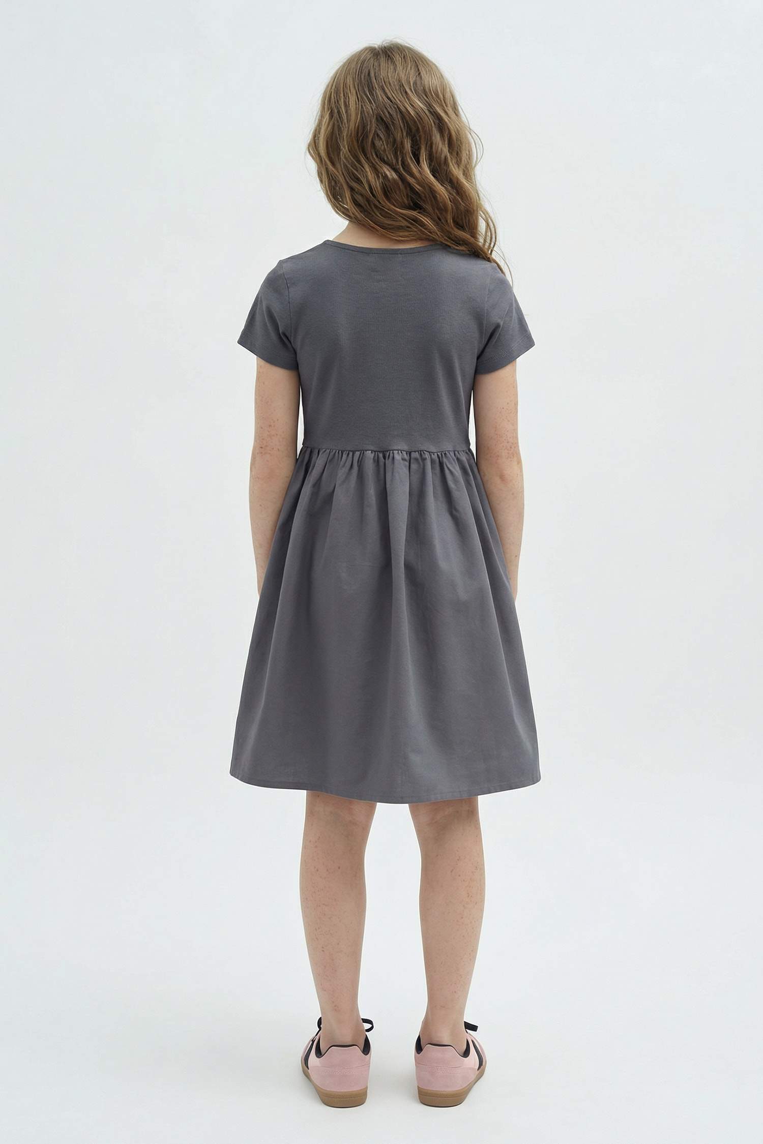 Girl Crew Neck Corduroy Short Sleeve Dress