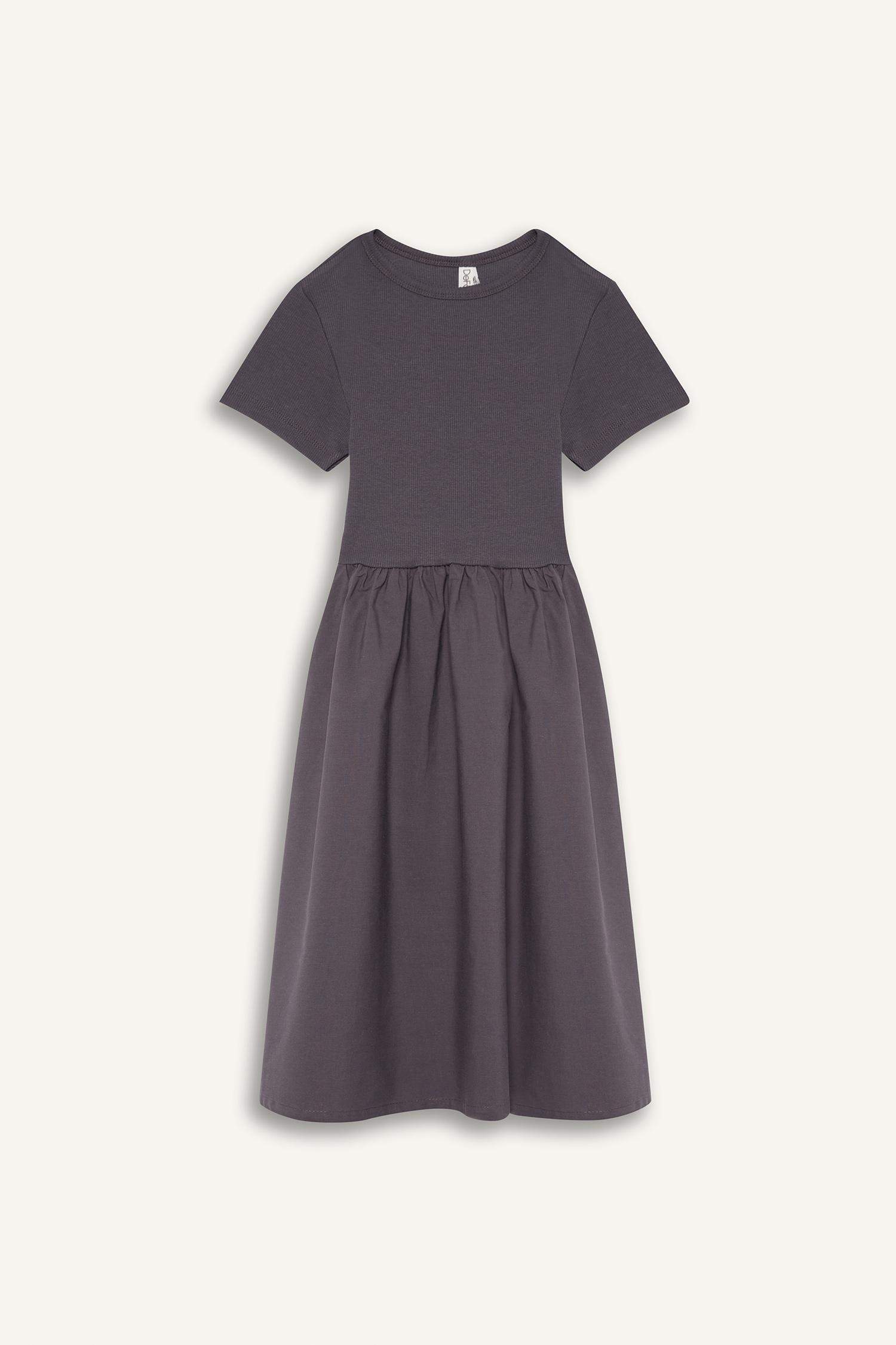 فستان بناتي مضلع نص كم برقبة مستديرة