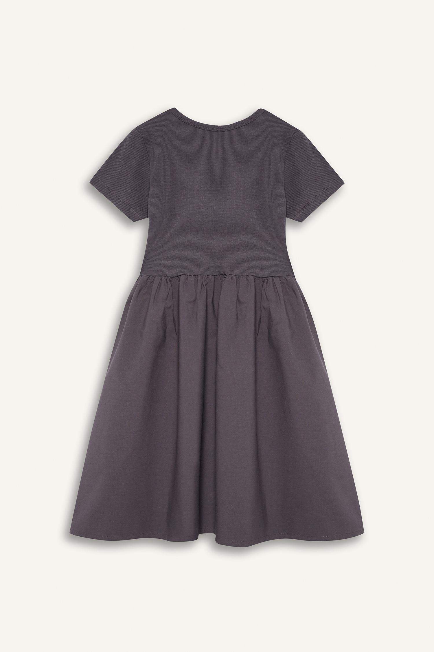 فستان بناتي مضلع نص كم برقبة مستديرة