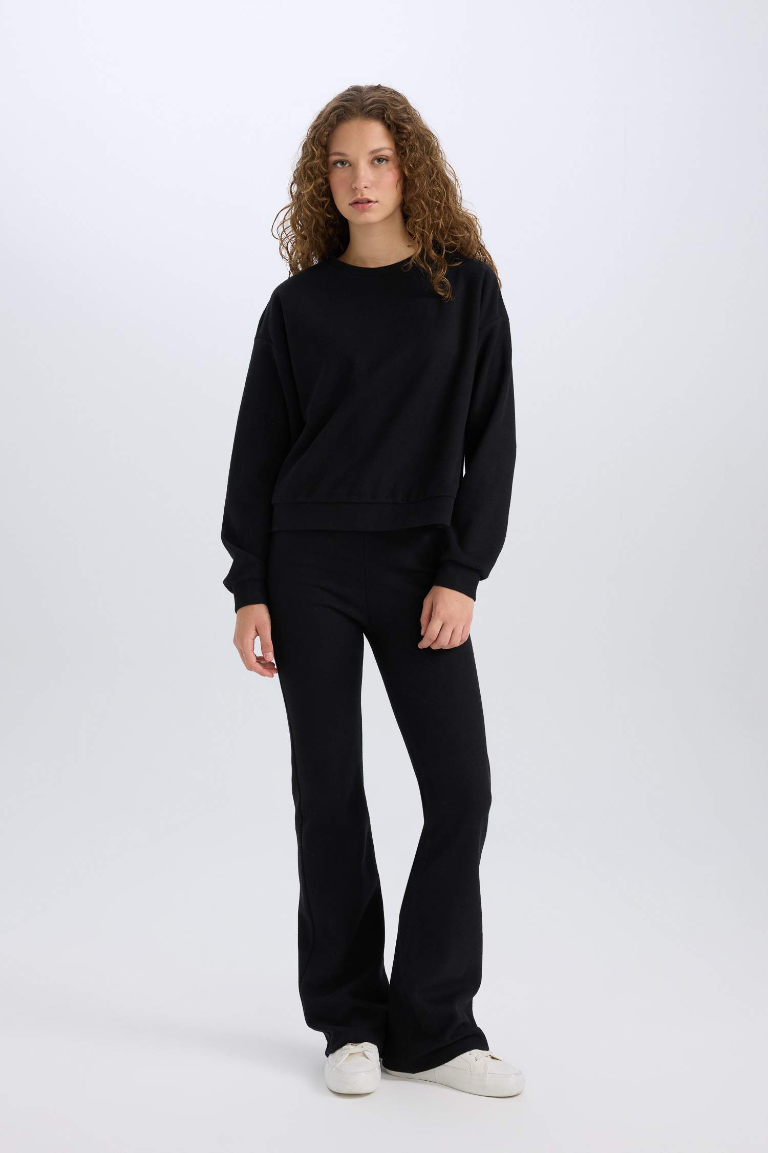 2'li Takım Basic Düz Bisiklet Yaka Üst Beli Lastikli Uzun Alt