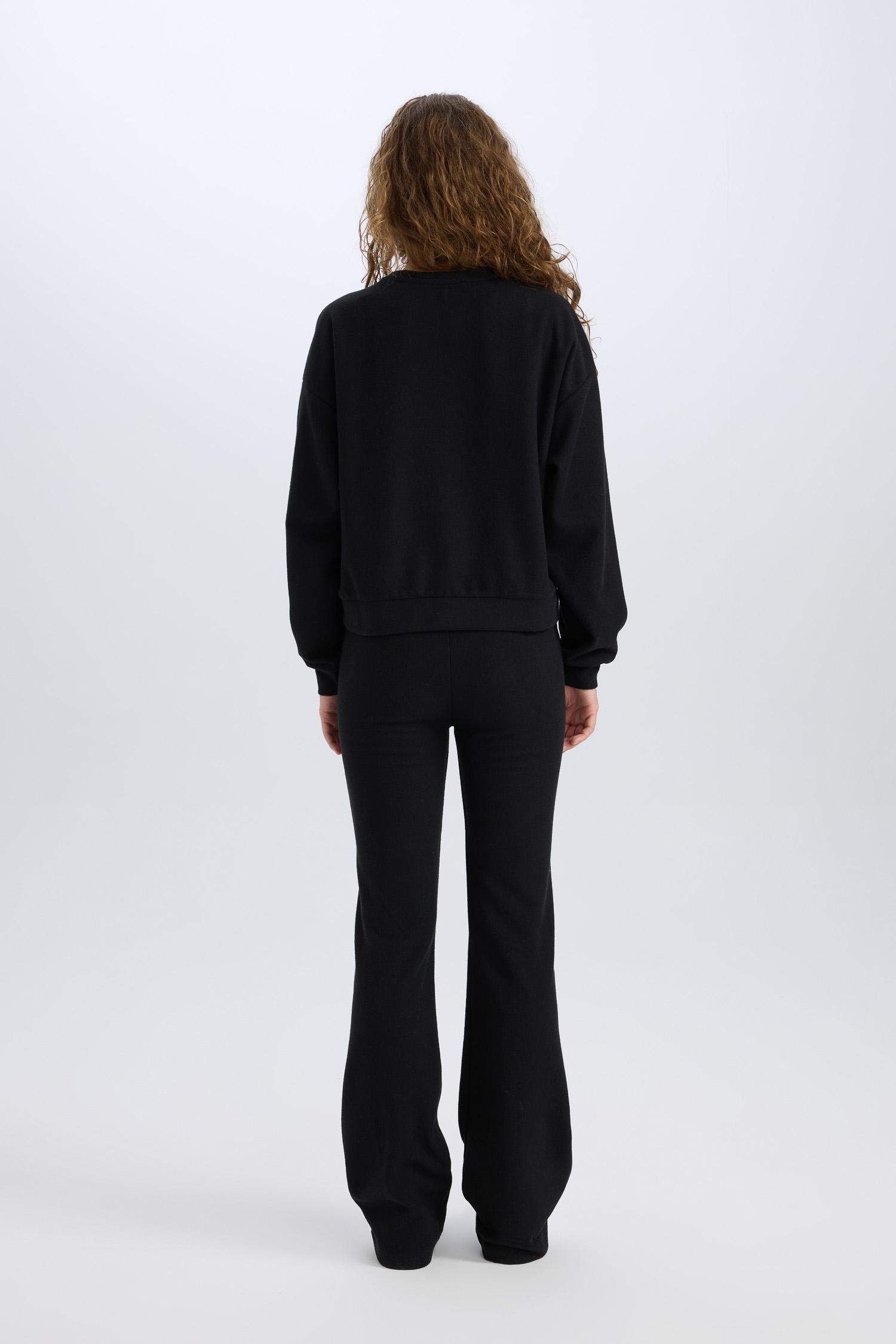 2'li Takım Basic Düz Bisiklet Yaka Üst Beli Lastikli Uzun Alt