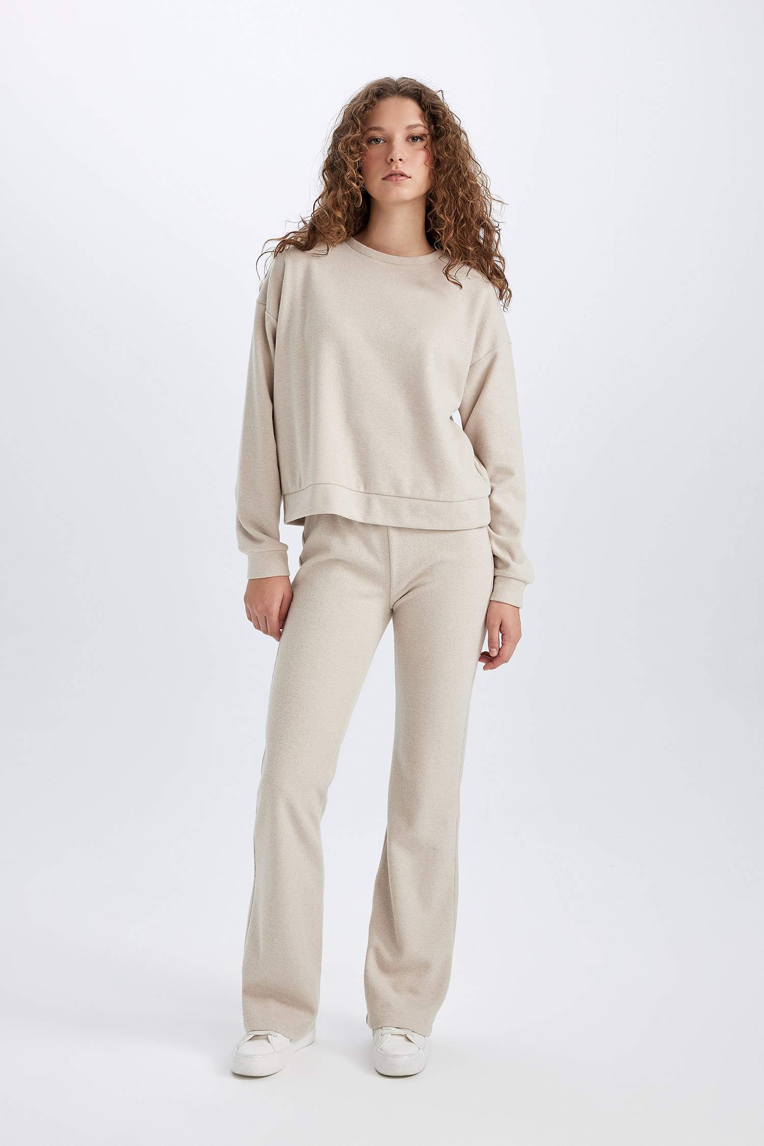 2'li Takım Basic Düz Bisiklet Yaka Üst Beli Lastikli Uzun Alt