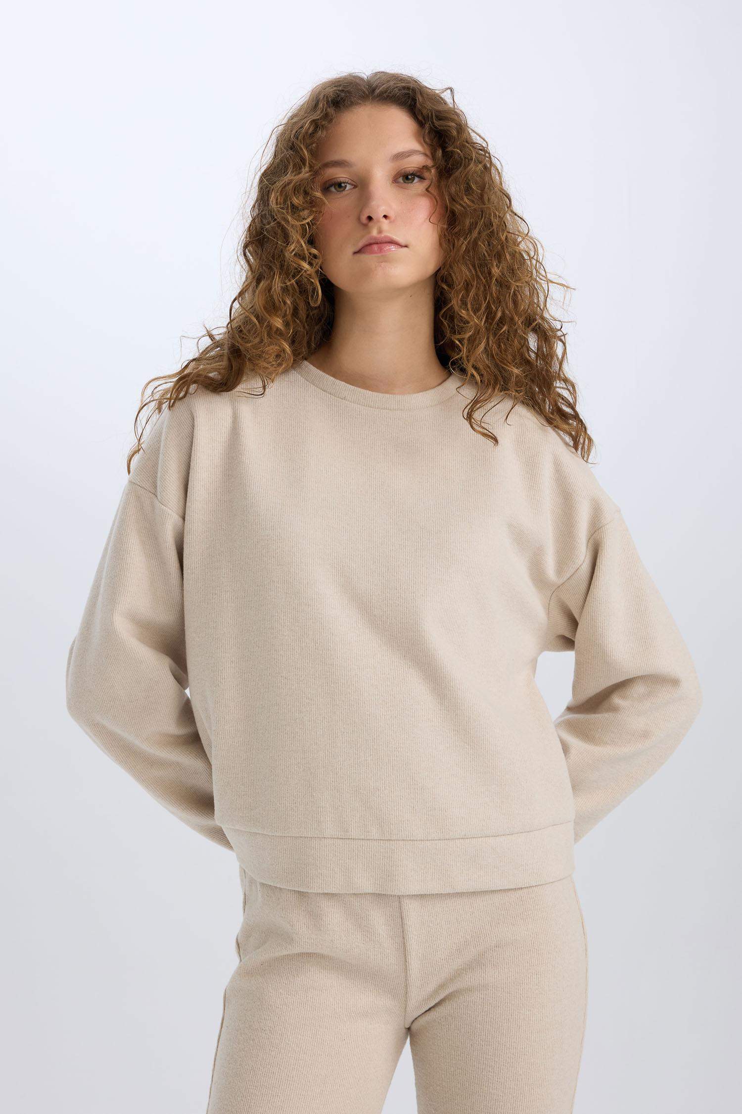 2'li Takım Basic Düz Bisiklet Yaka Üst Beli Lastikli Uzun Alt