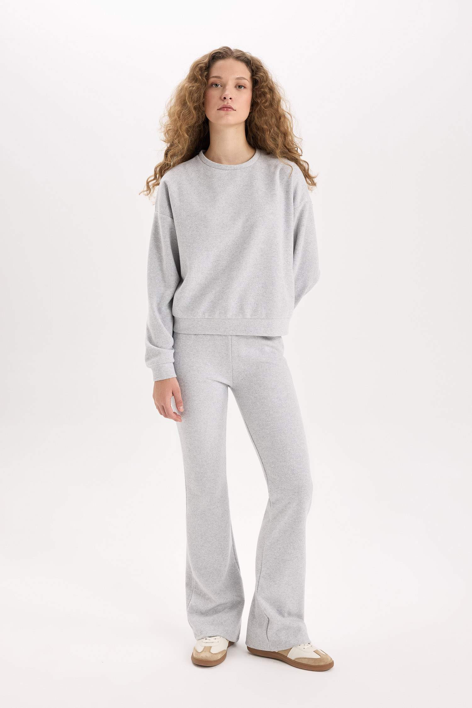 2'li Takım Basic Düz Bisiklet Yaka Üst Beli Lastikli Uzun Alt