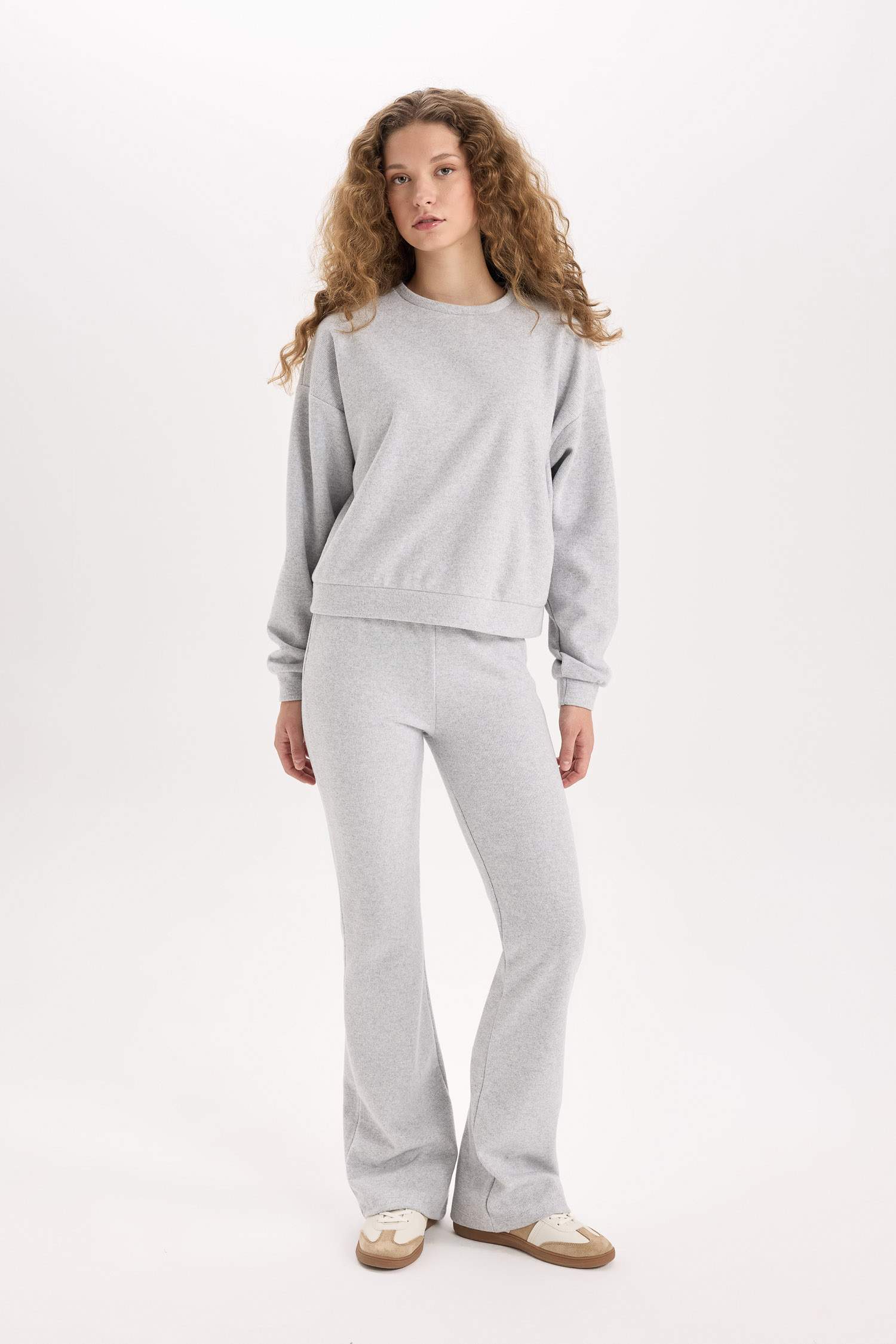 2'li Takım Basic Düz Bisiklet Yaka Üst Beli Lastikli Uzun Alt