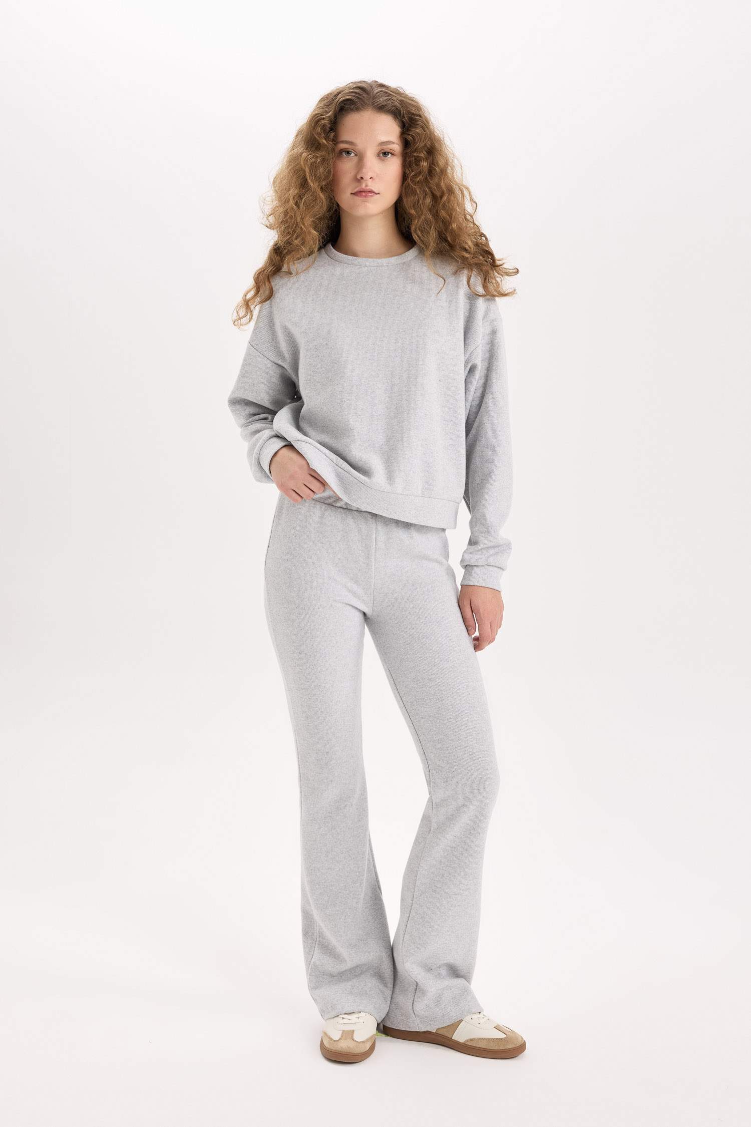 2'li Takım Basic Düz Bisiklet Yaka Üst Beli Lastikli Uzun Alt