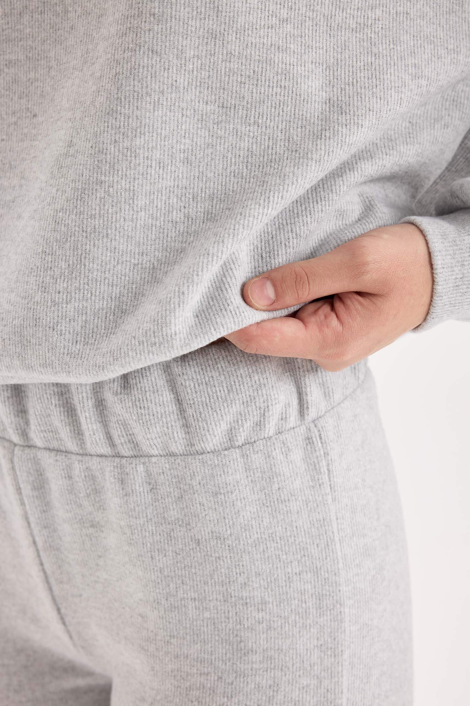 2'li Takım Basic Düz Bisiklet Yaka Üst Beli Lastikli Uzun Alt