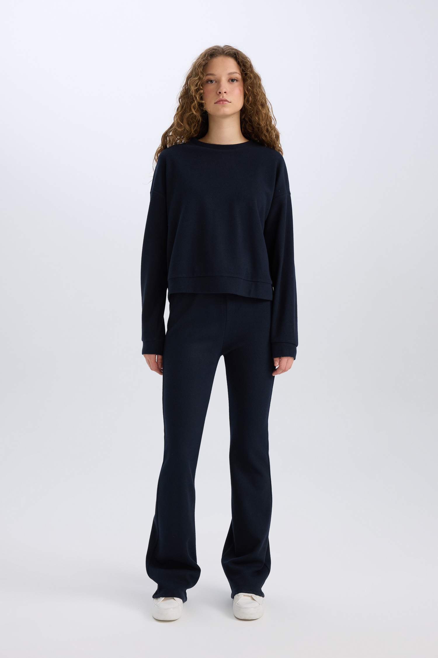 2'li Takım Basic Düz Bisiklet Yaka Üst Beli Lastikli Uzun Alt