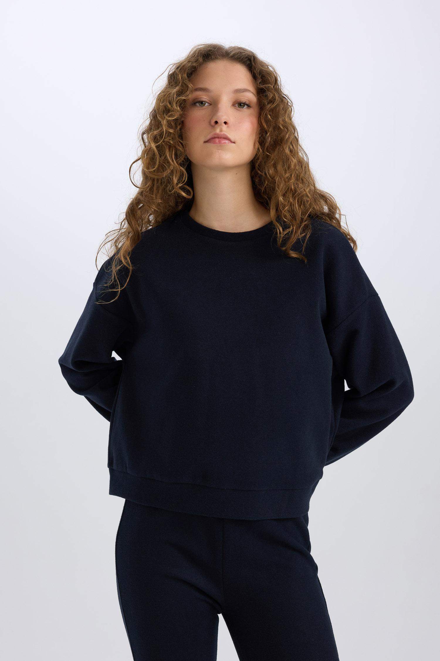 2'li Takım Basic Düz Bisiklet Yaka Üst Beli Lastikli Uzun Alt