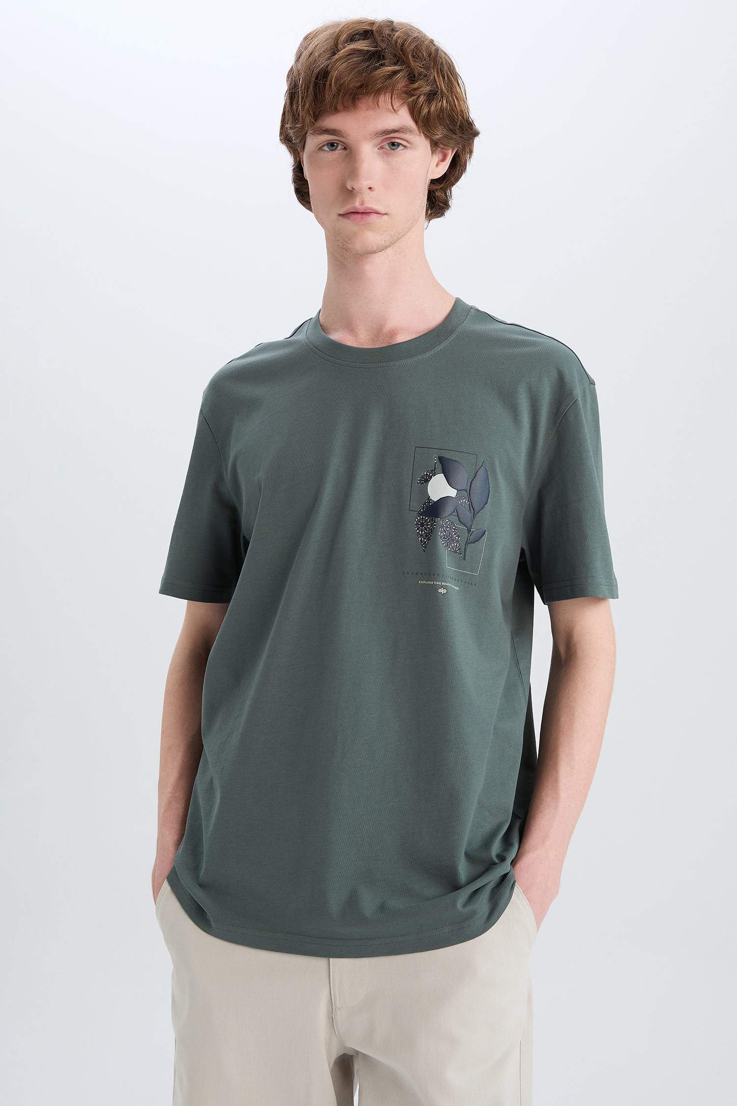 %100 Pamuk Regular Fit Bisiklet Yaka Baskılı Kısa Kollu Tişört