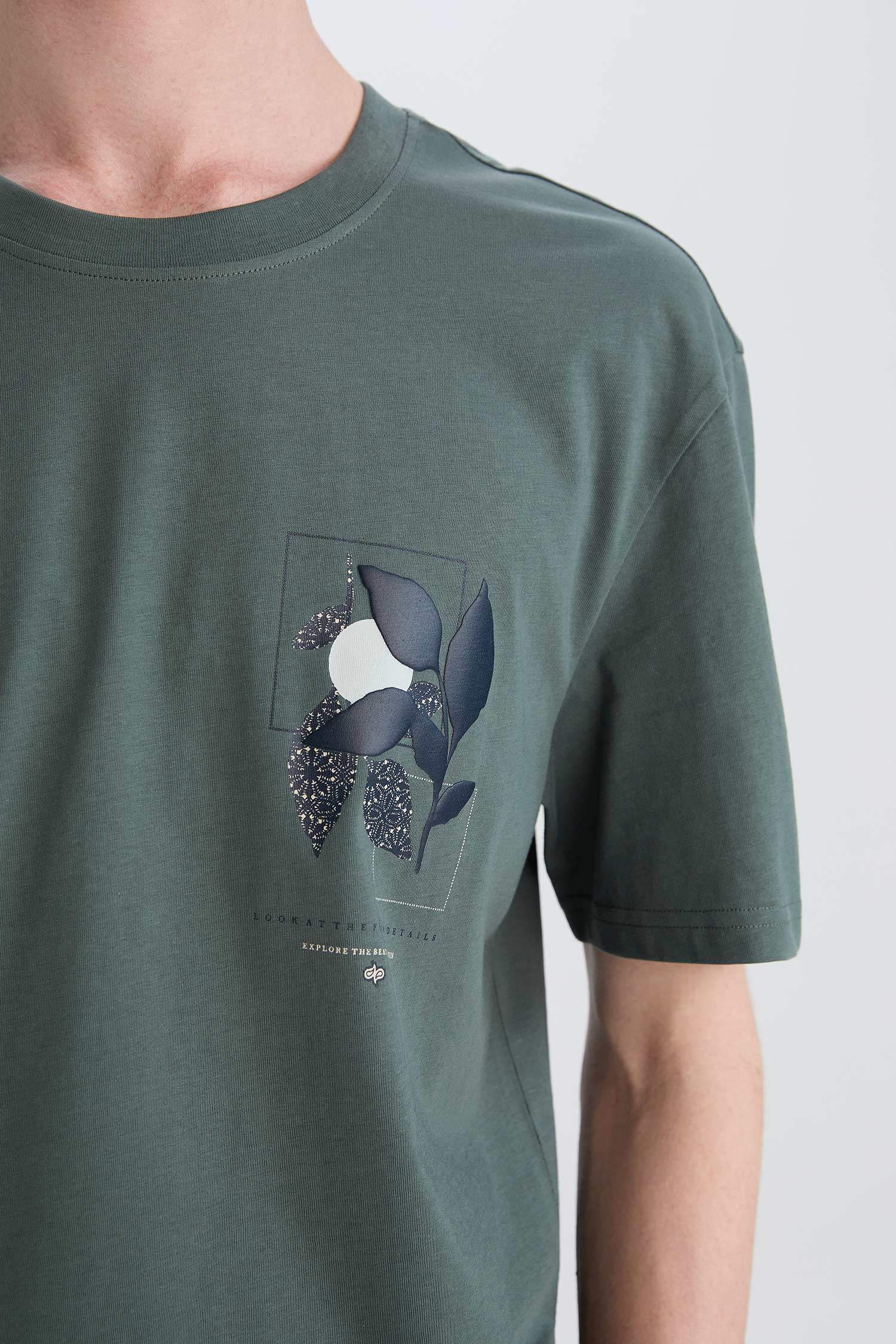 %100 Pamuk Regular Fit Bisiklet Yaka Baskılı Kısa Kollu Tişört