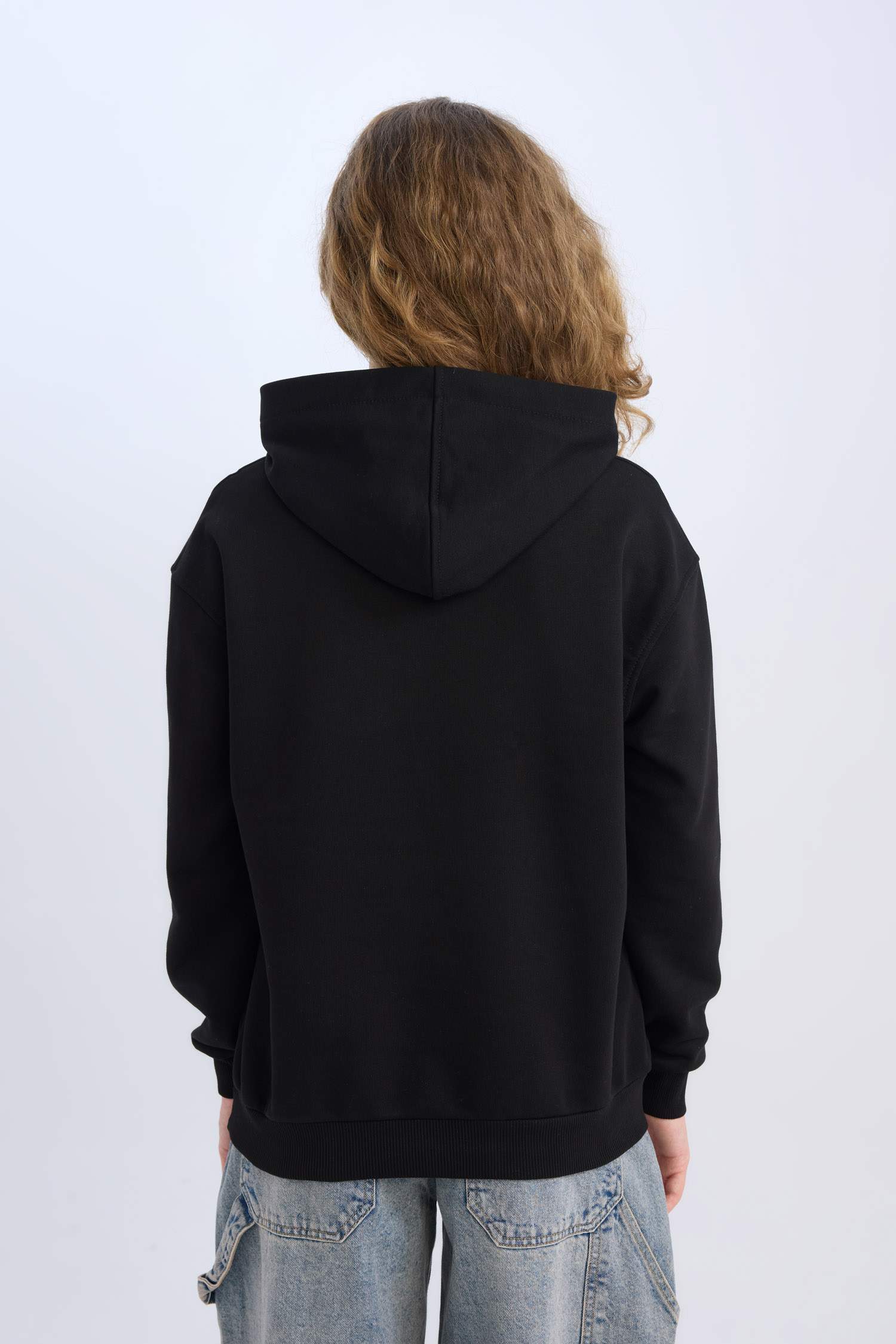 Loose Fit Kapüşonlu Basic Düz Kalın Sweatshirt