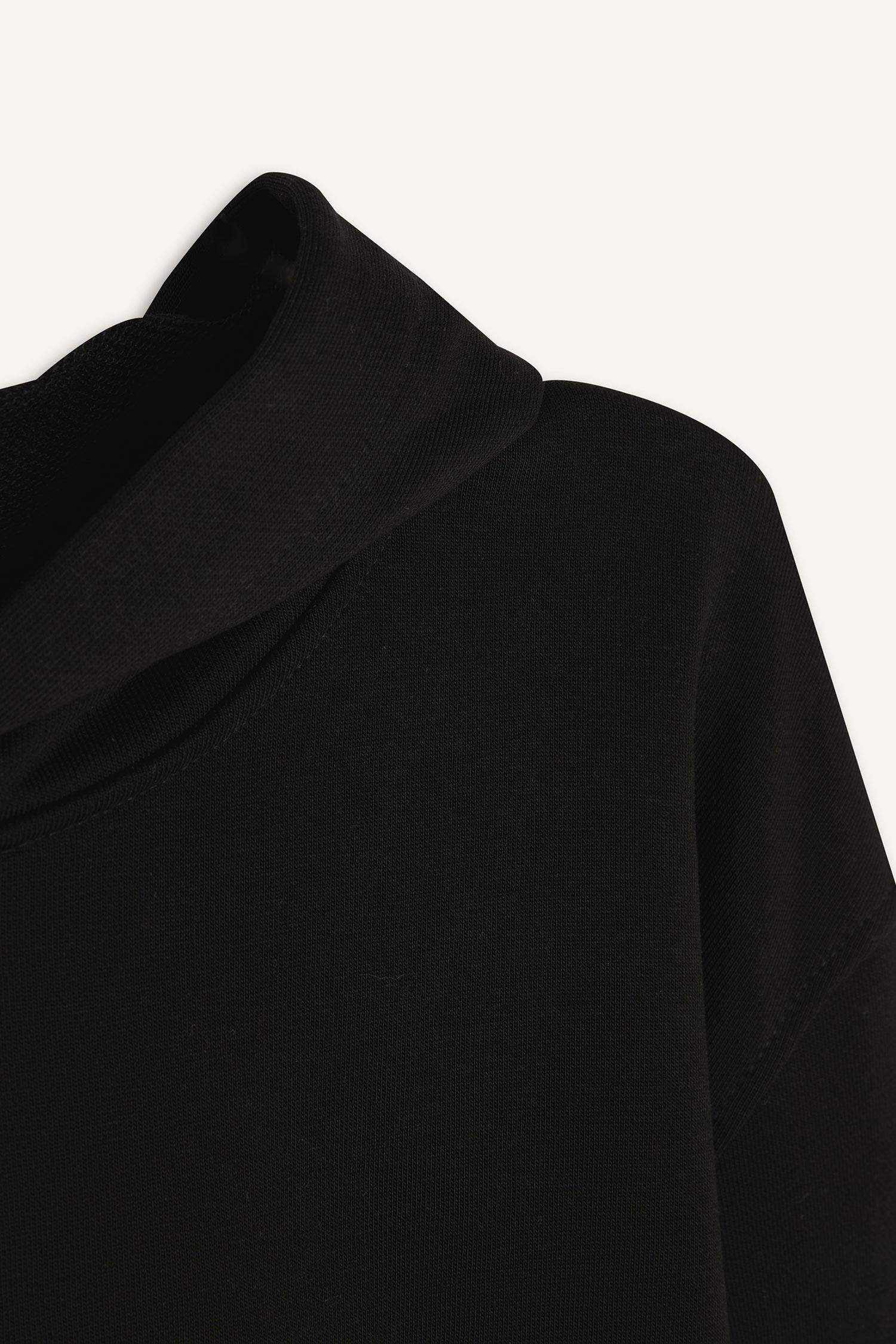 Loose Fit Kapüşonlu Basic Düz Kalın Sweatshirt