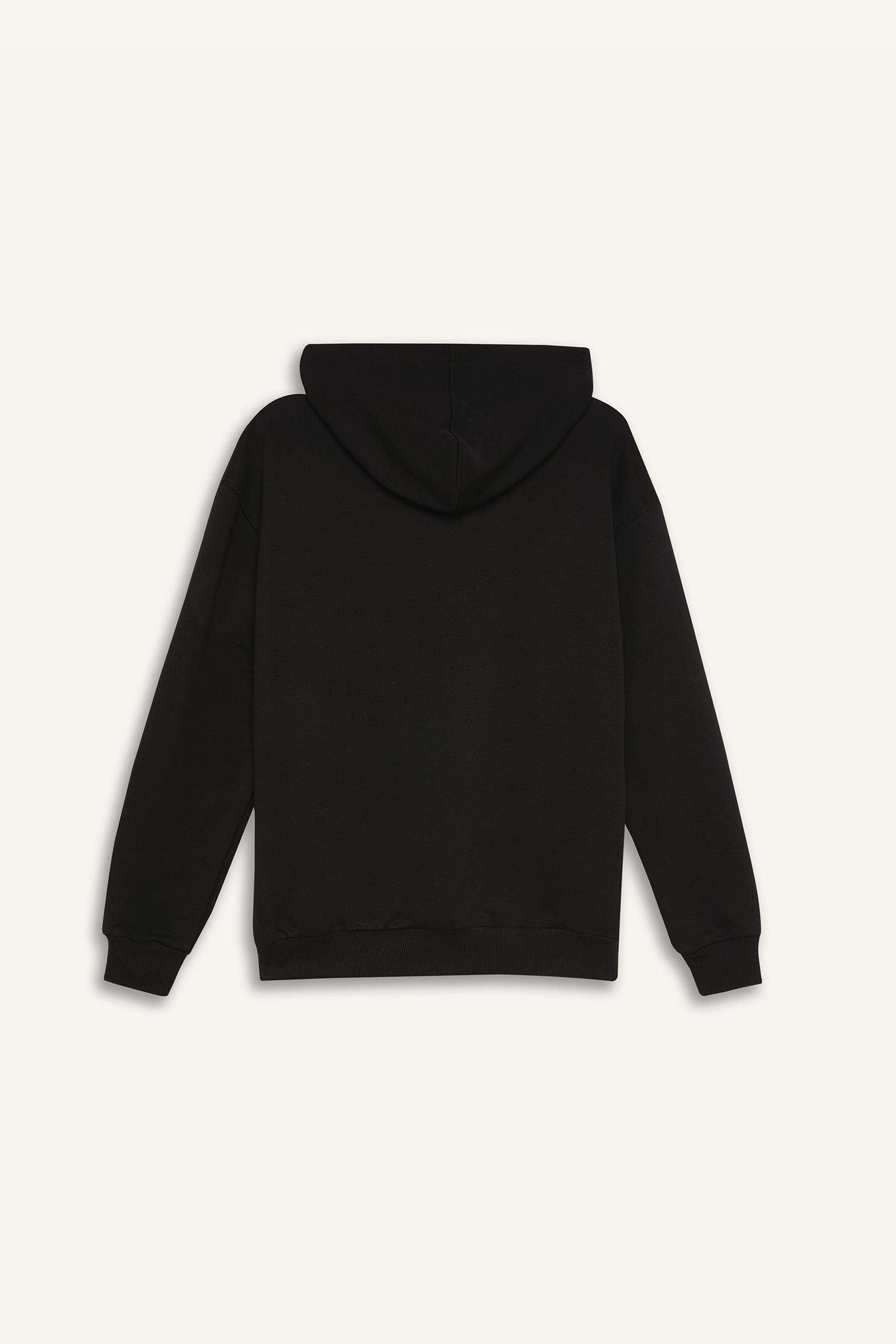 Loose Fit Kapüşonlu Basic Düz Kalın Sweatshirt