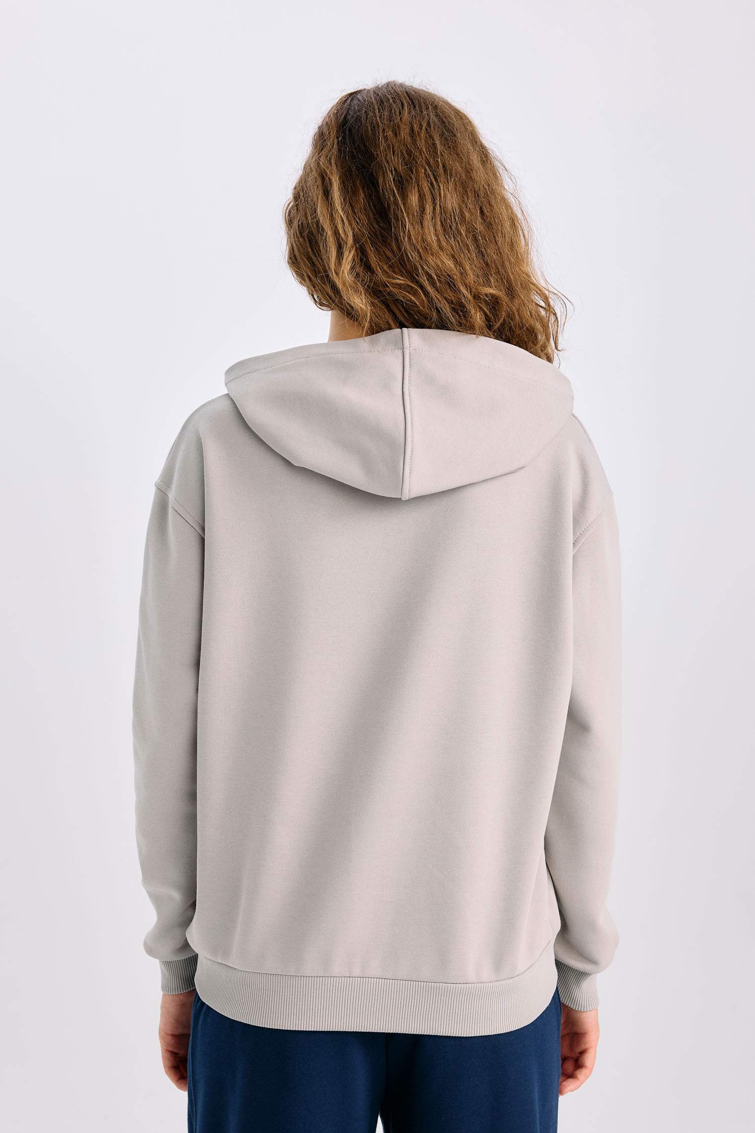 Loose Fit Kapüşonlu Basic Düz Kalın Kumaş Sweatshirt