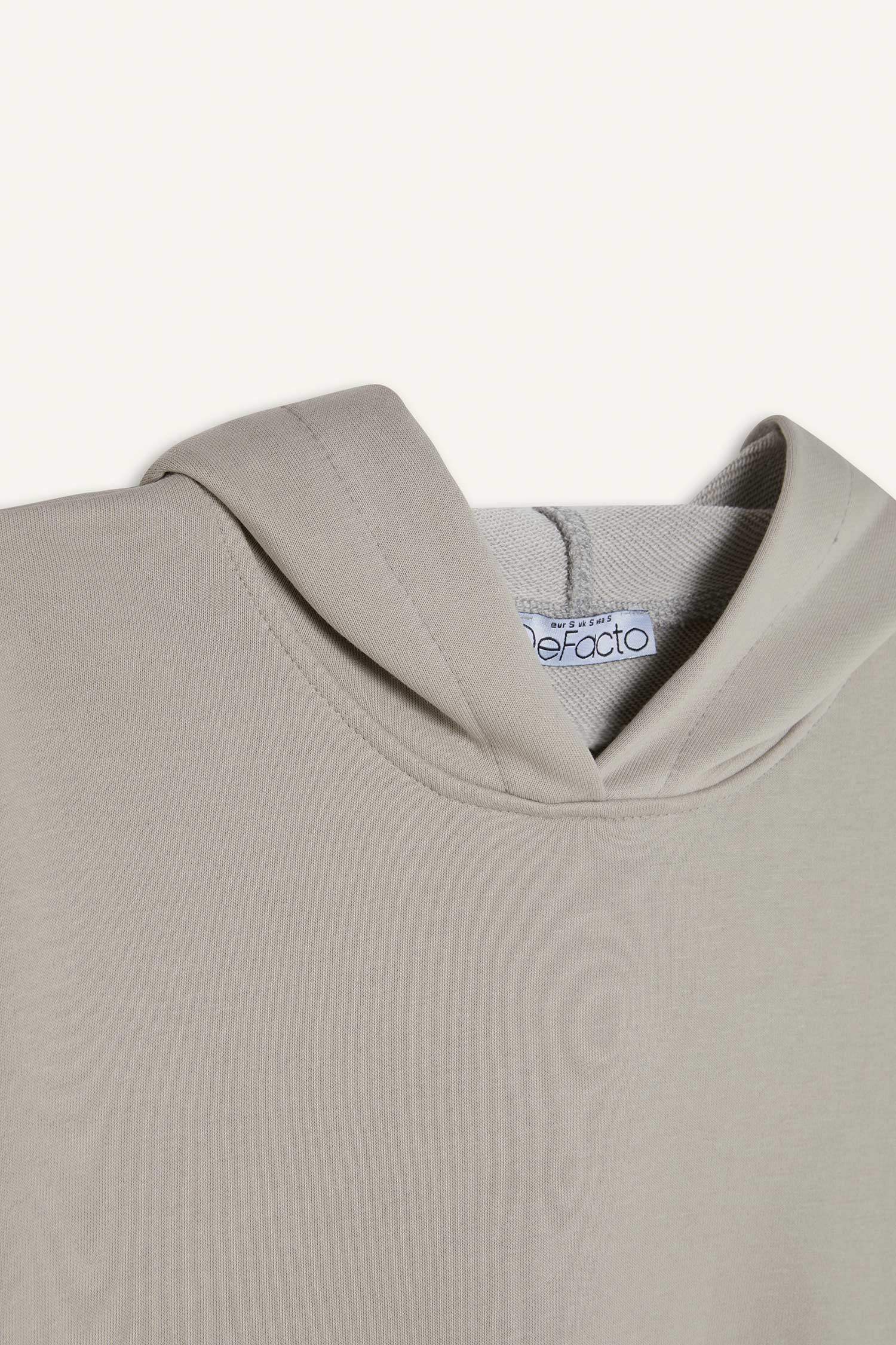 Loose Fit Kapüşonlu Basic Düz Kalın Kumaş Sweatshirt