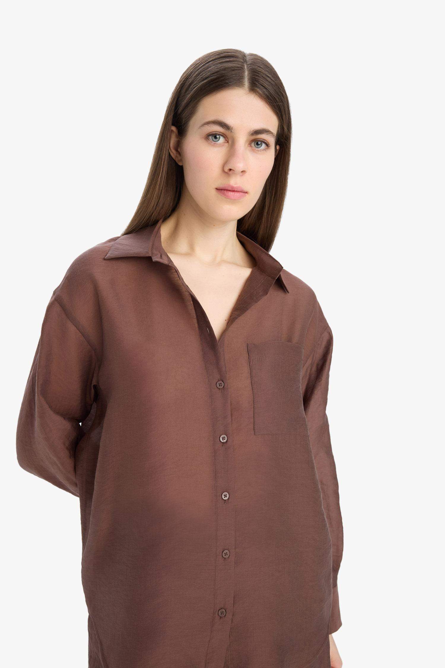 Oversize Geniş Kalıp Cepli Modal Uzun Kollu Gömlek