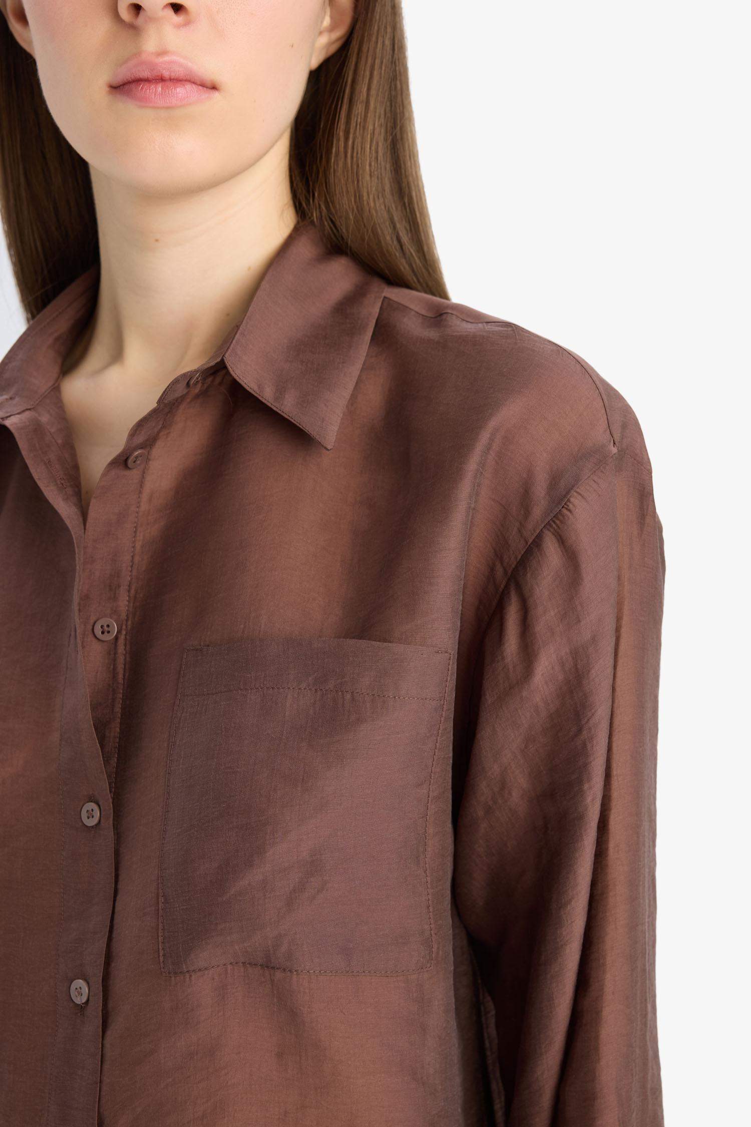 Oversize Geniş Kalıp Cepli Modal Uzun Kollu Gömlek