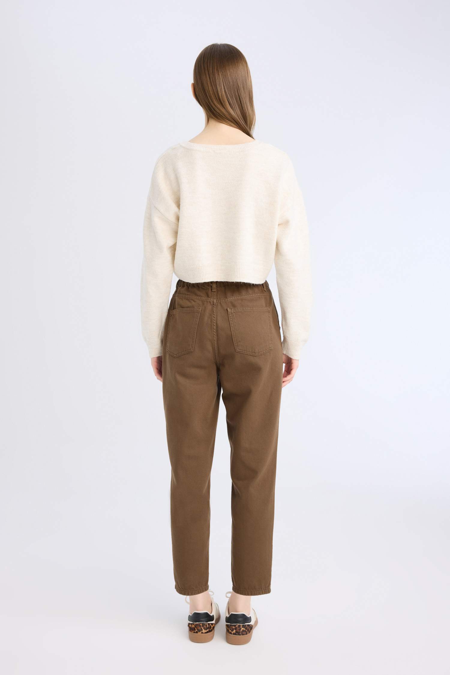 Paperbag Elastic Waist Ankle Length Jeans