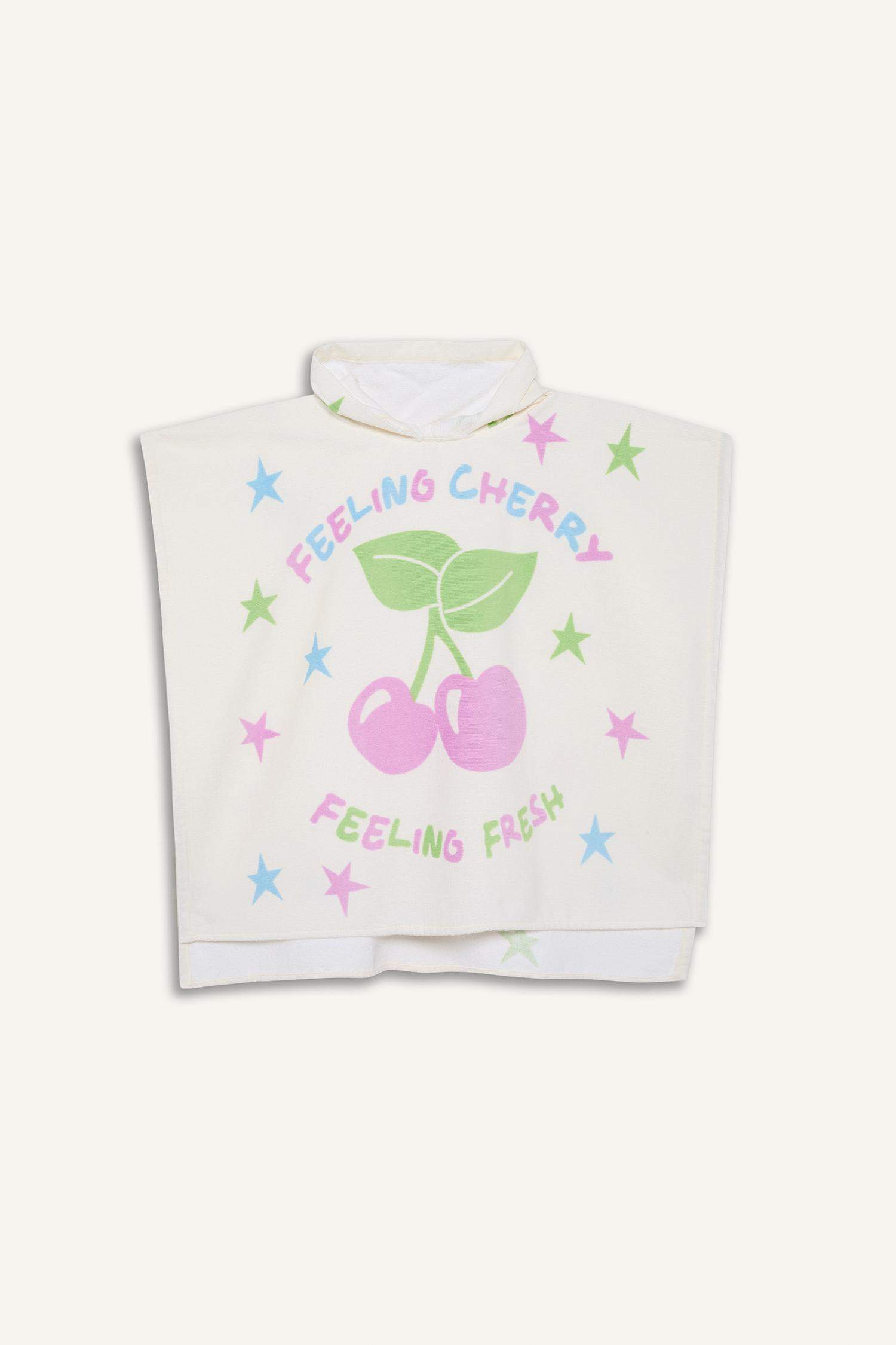 Kız Çocuk Desenli Pamuklu Panço Havlu