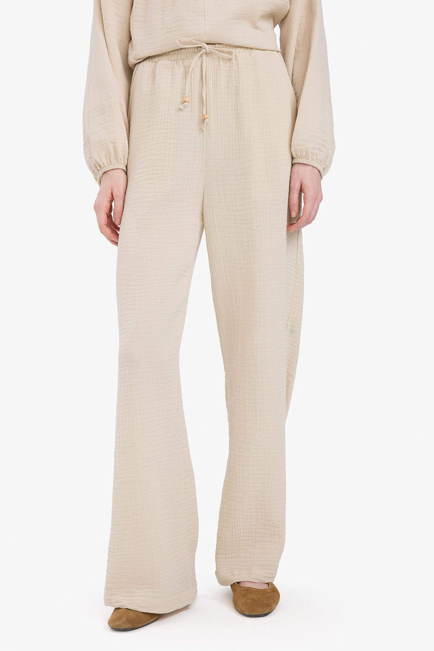 Wide Leg Müslin Kumaş Palazzo Pantolon Çift Cepli Yüksek Bel Geniş Paça