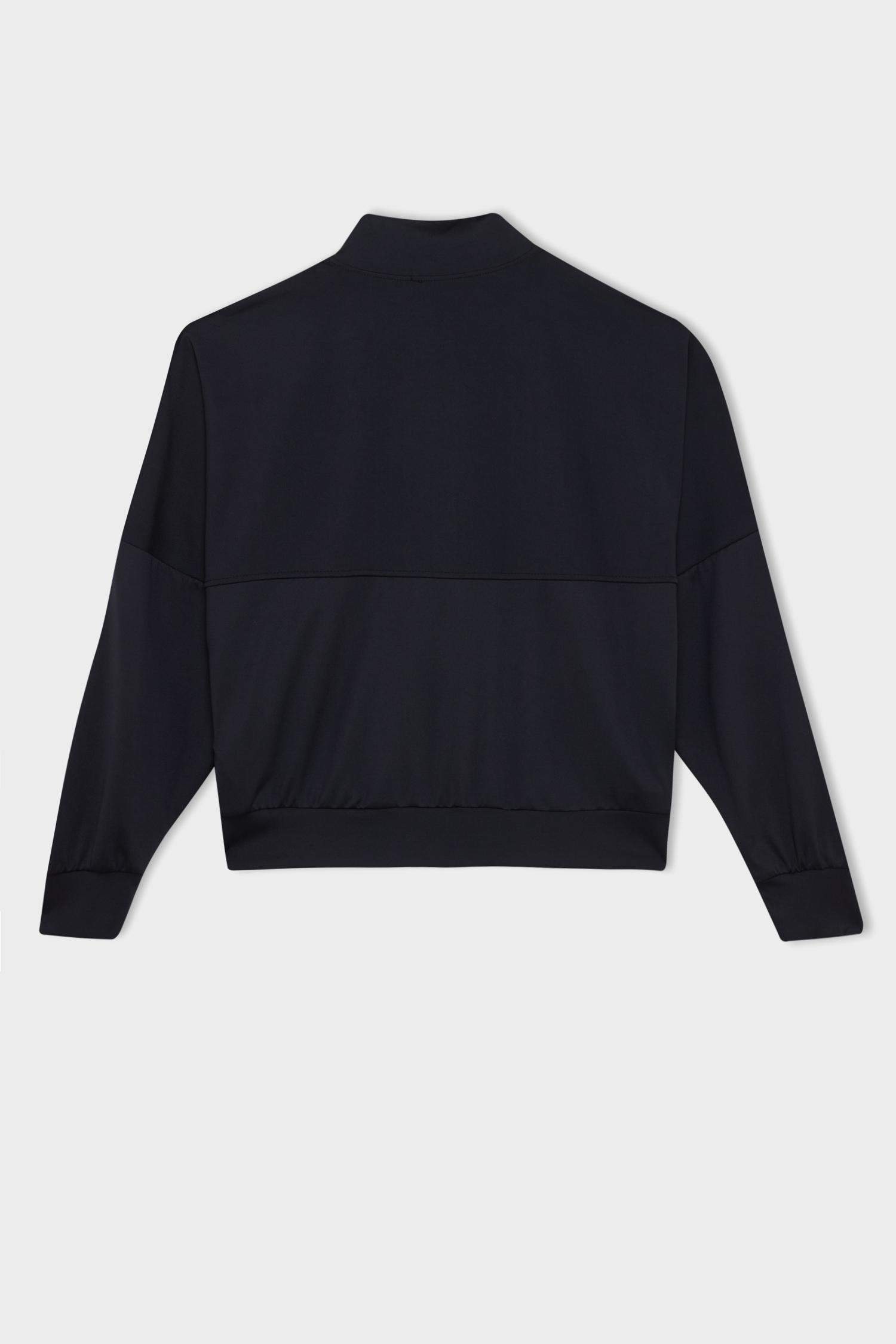 Kolej Yaka Fermuarlı Cepli Basic Düz Bomber Hırka