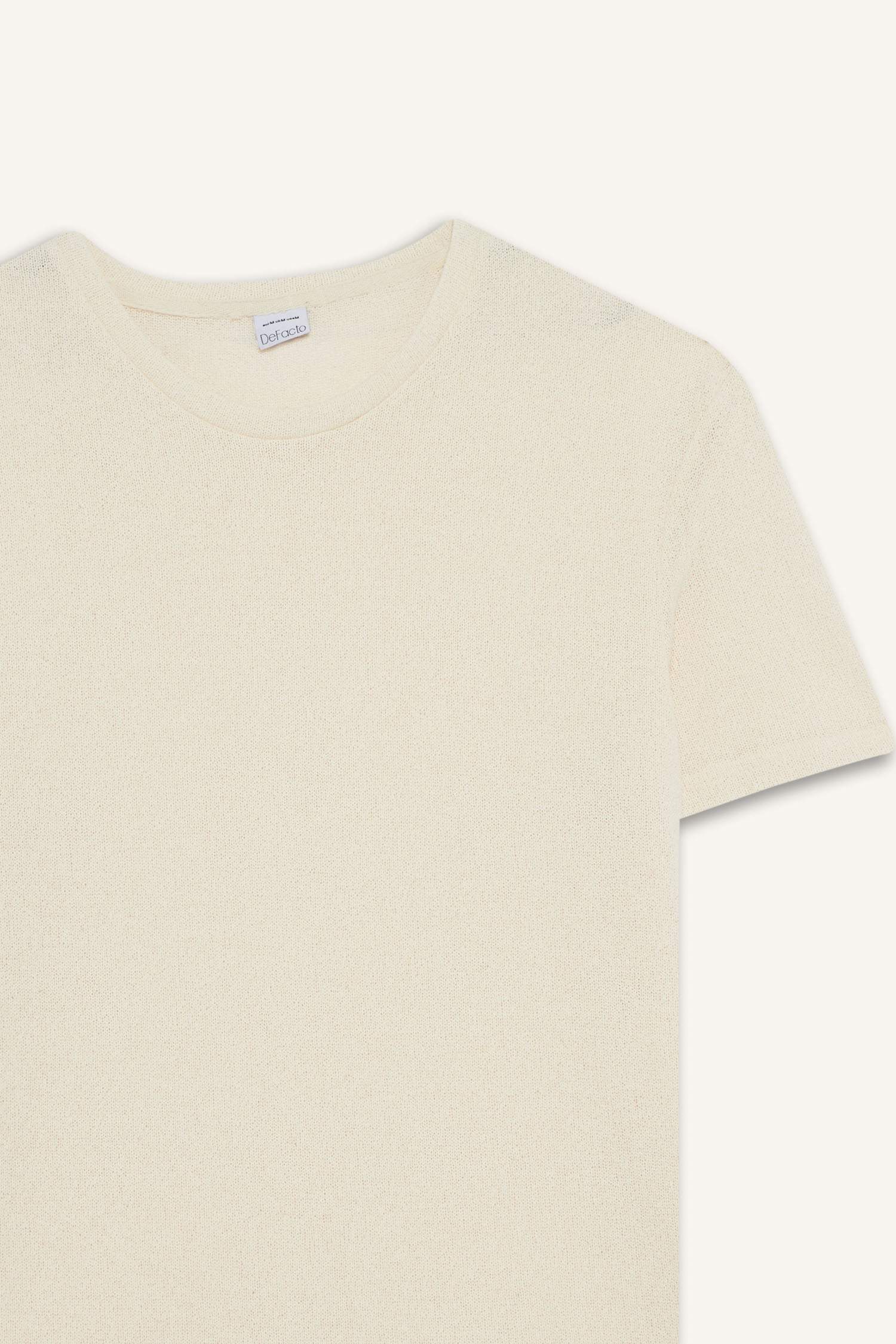 Regular Fit Bisiklet Yaka Kısa Kollu Triko Görünümlü Tişört