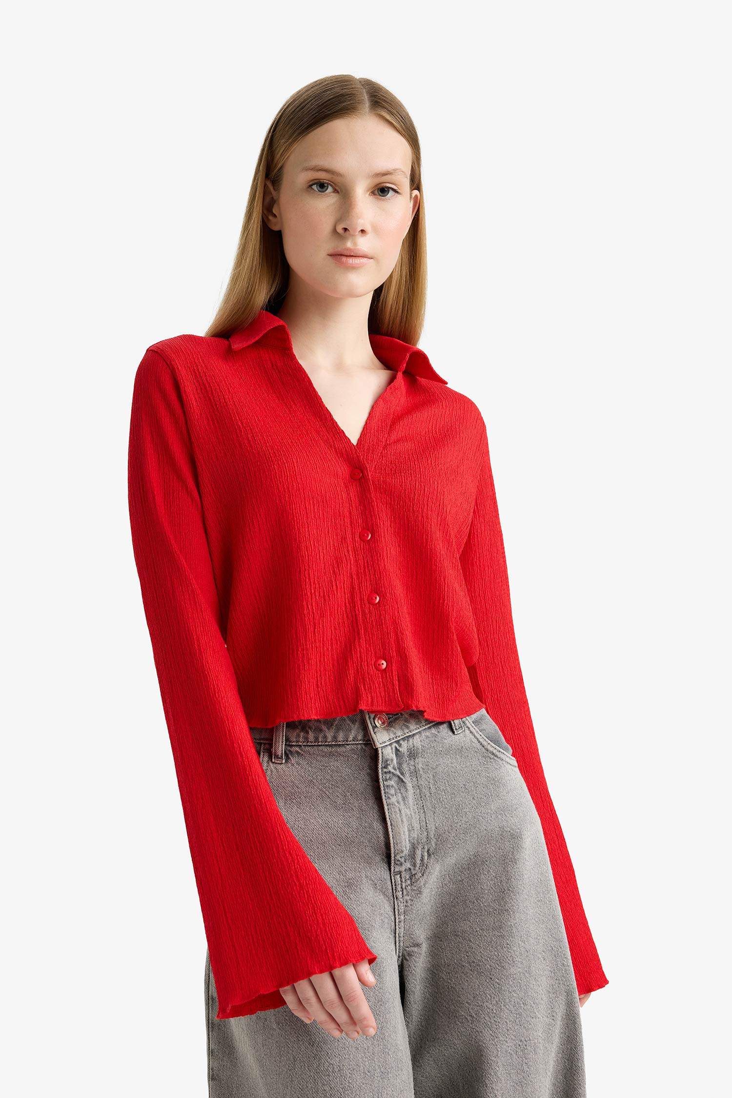 Slim Fit Shirt Collar Long Sleeve Shirt