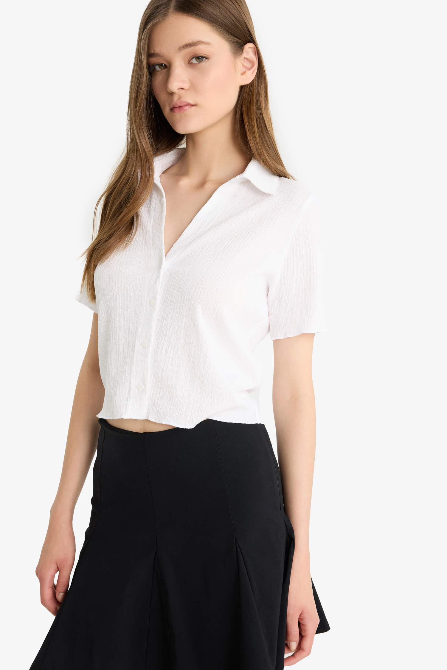 Slim Fit Shirt Collar Short Sleeve Shirt