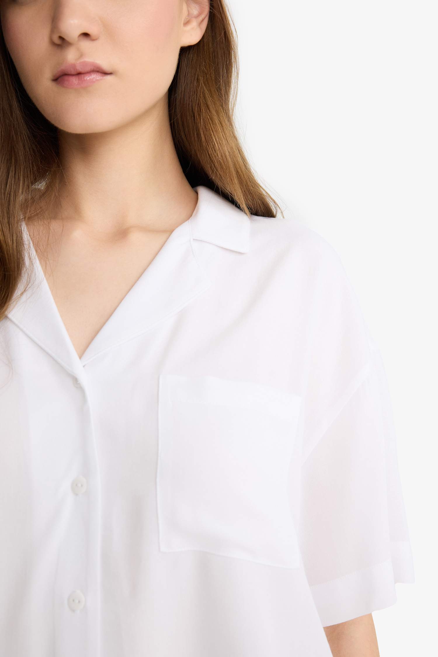 Crop Pyjamas Collar Short Sleeve Shirt