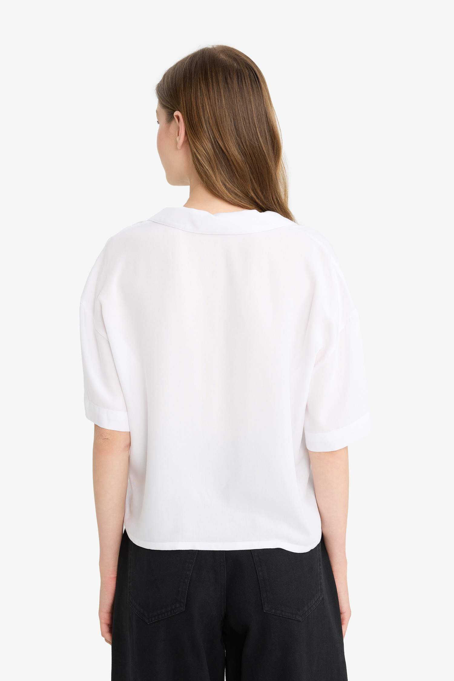 Crop Pyjamas Collar Short Sleeve Shirt