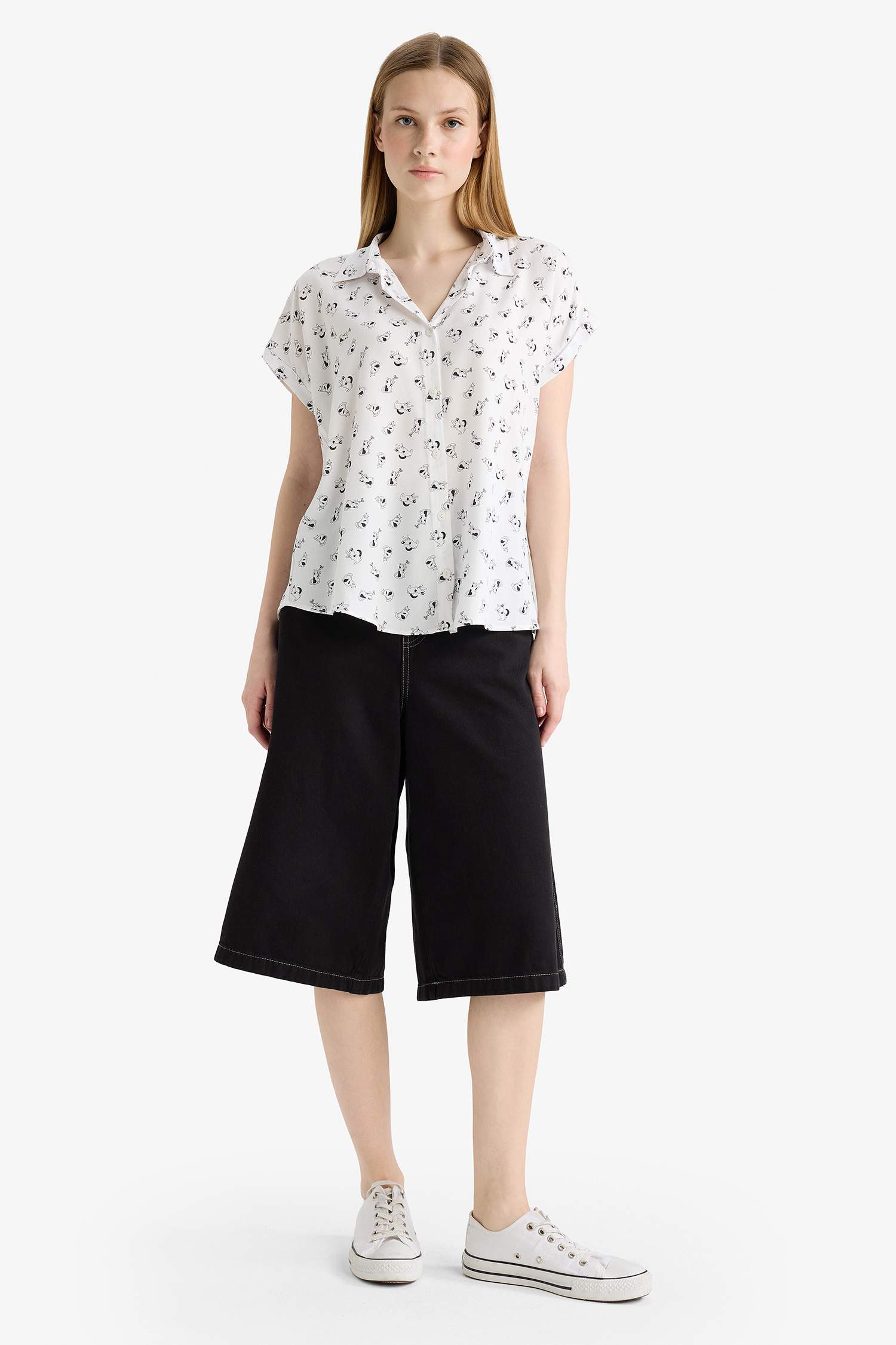 Regular Fit Shirt Collar Viscose Short Sleeve Shirt