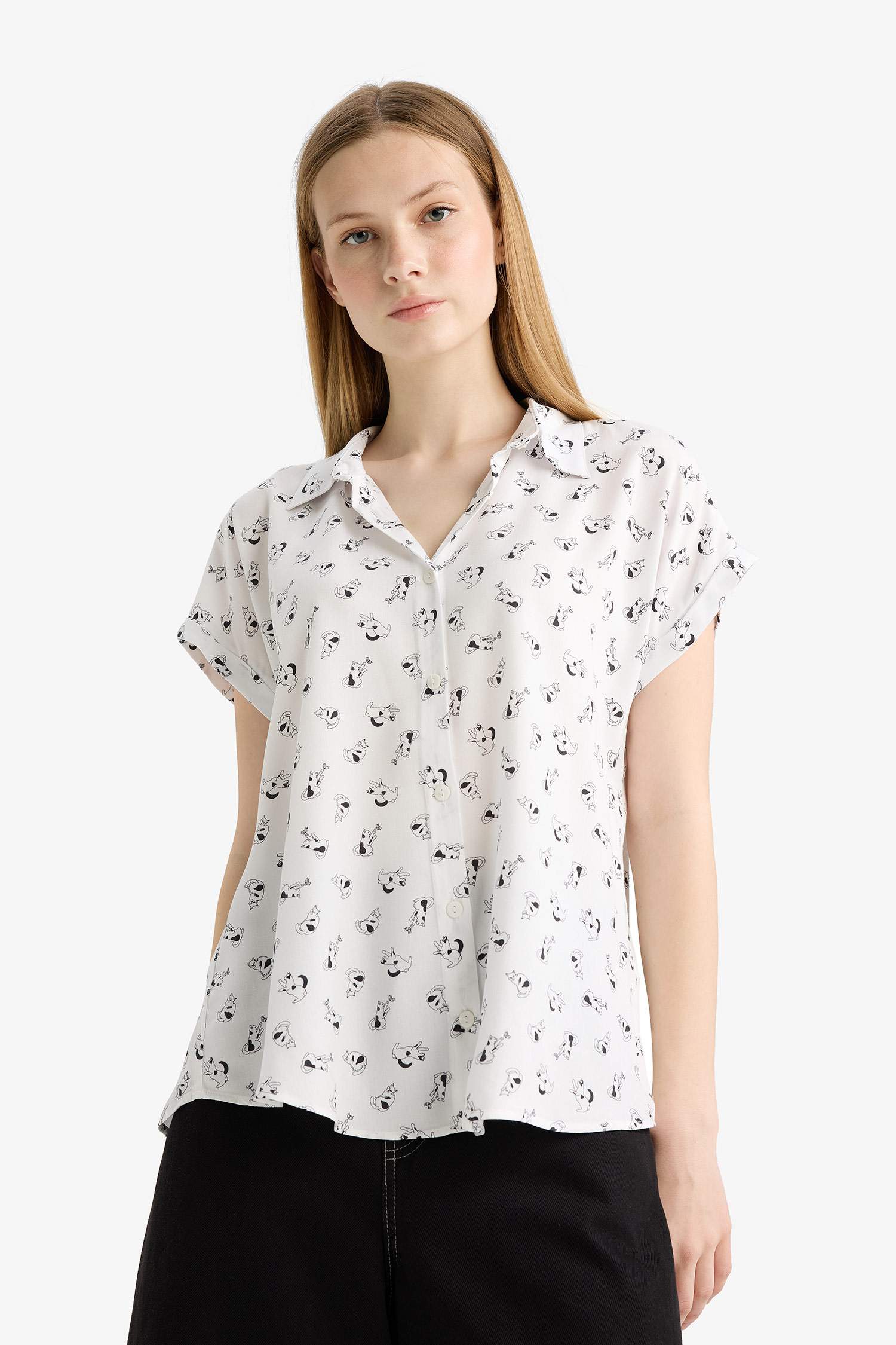 Regular Fit Shirt Collar Viscose Short Sleeve Shirt