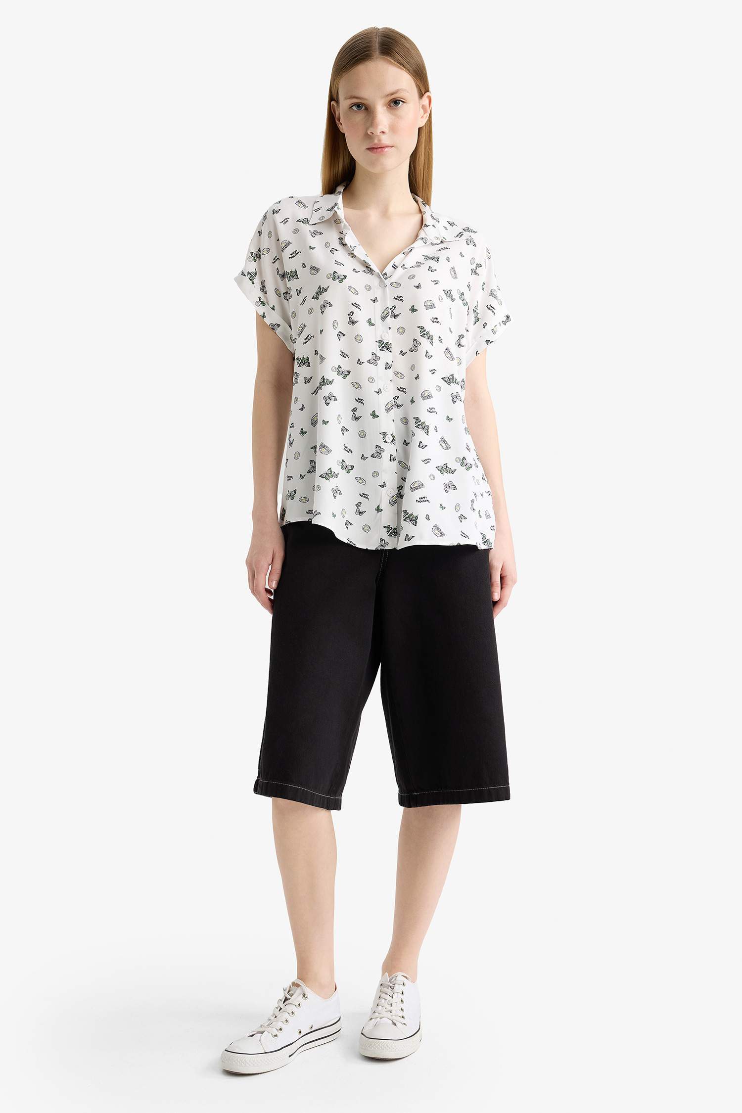 Regular Fit Shirt Collar Viscose Short Sleeve Shirt