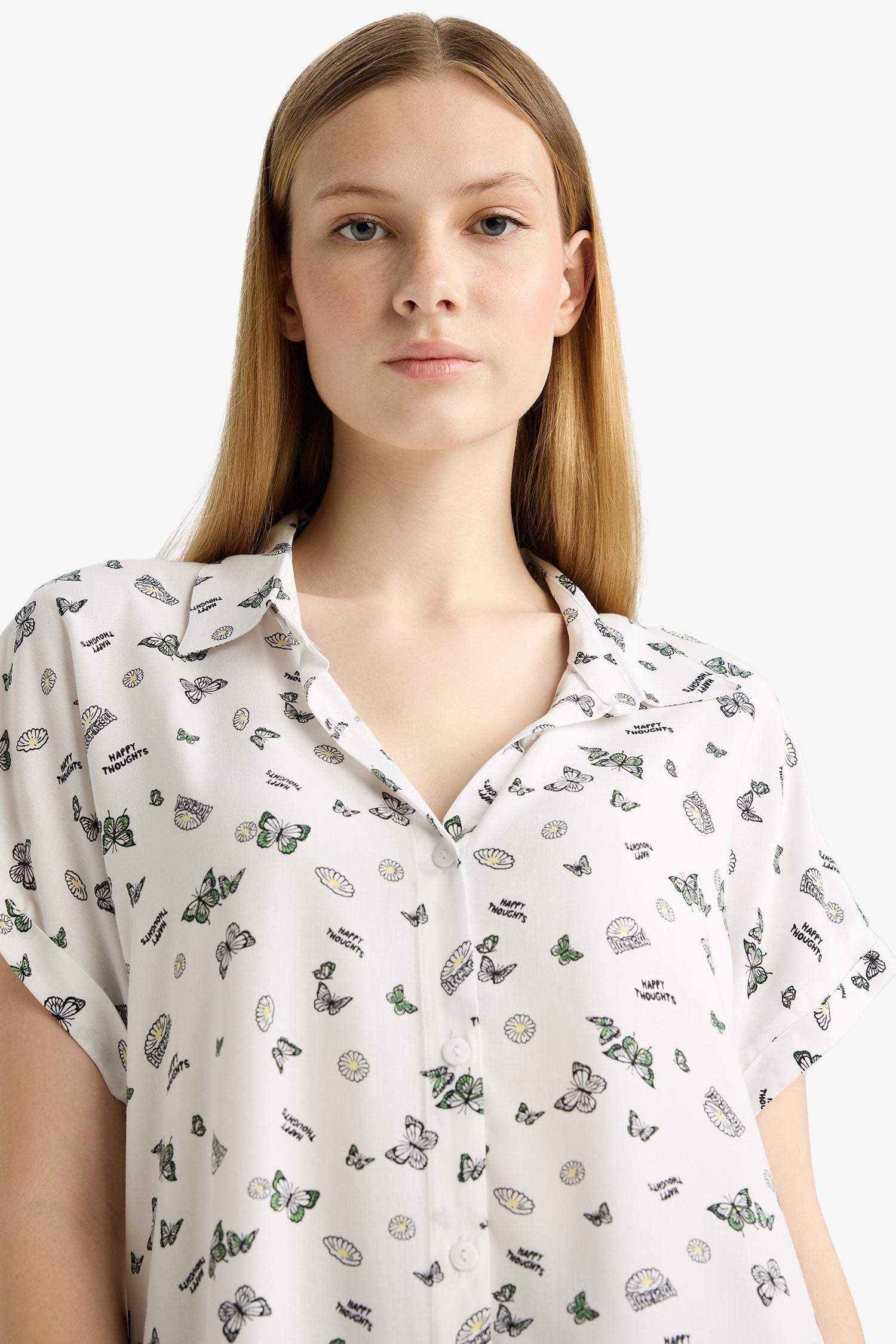 Regular Fit Shirt Collar Viscose Short Sleeve Shirt