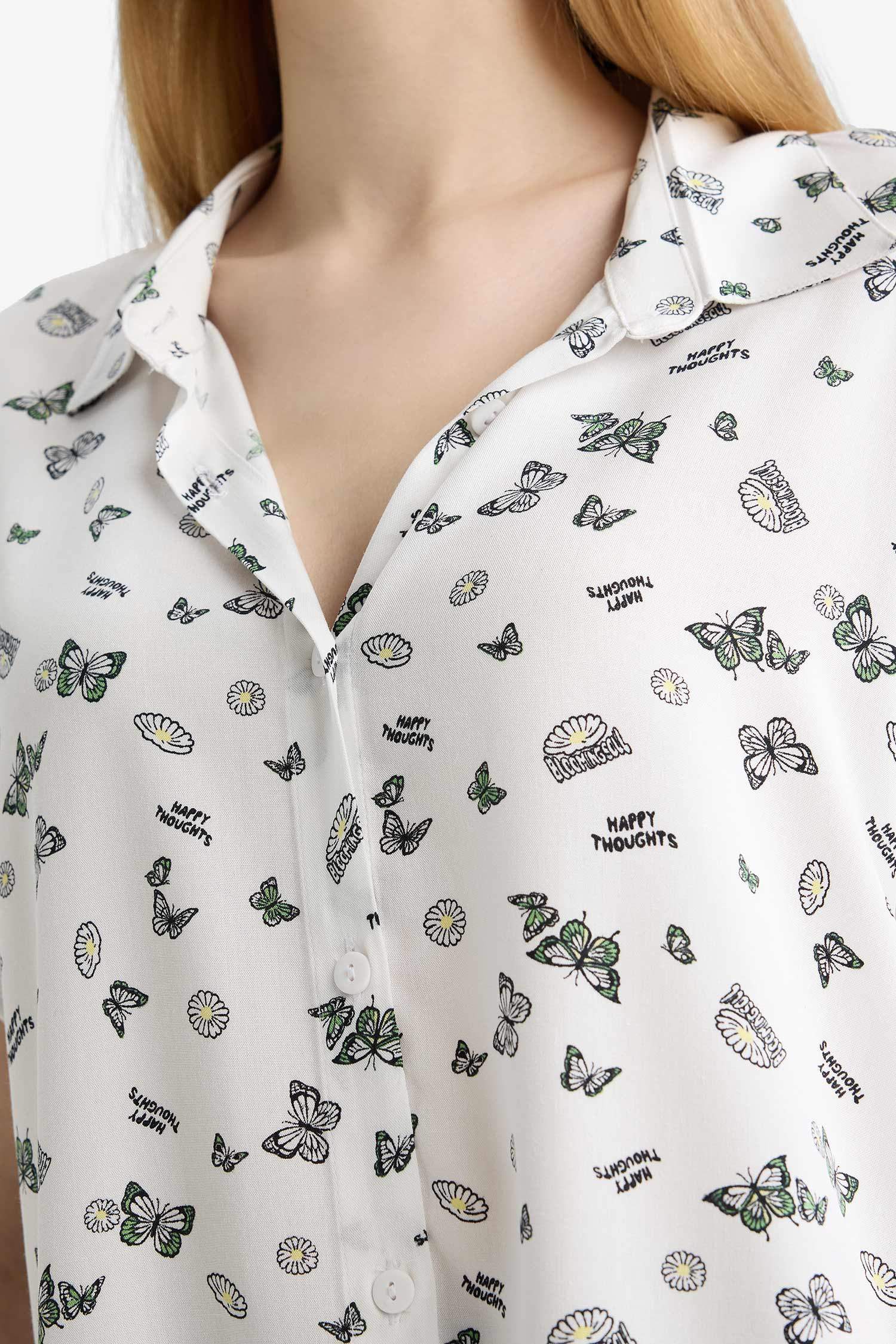 Regular Fit Shirt Collar Viscose Short Sleeve Shirt