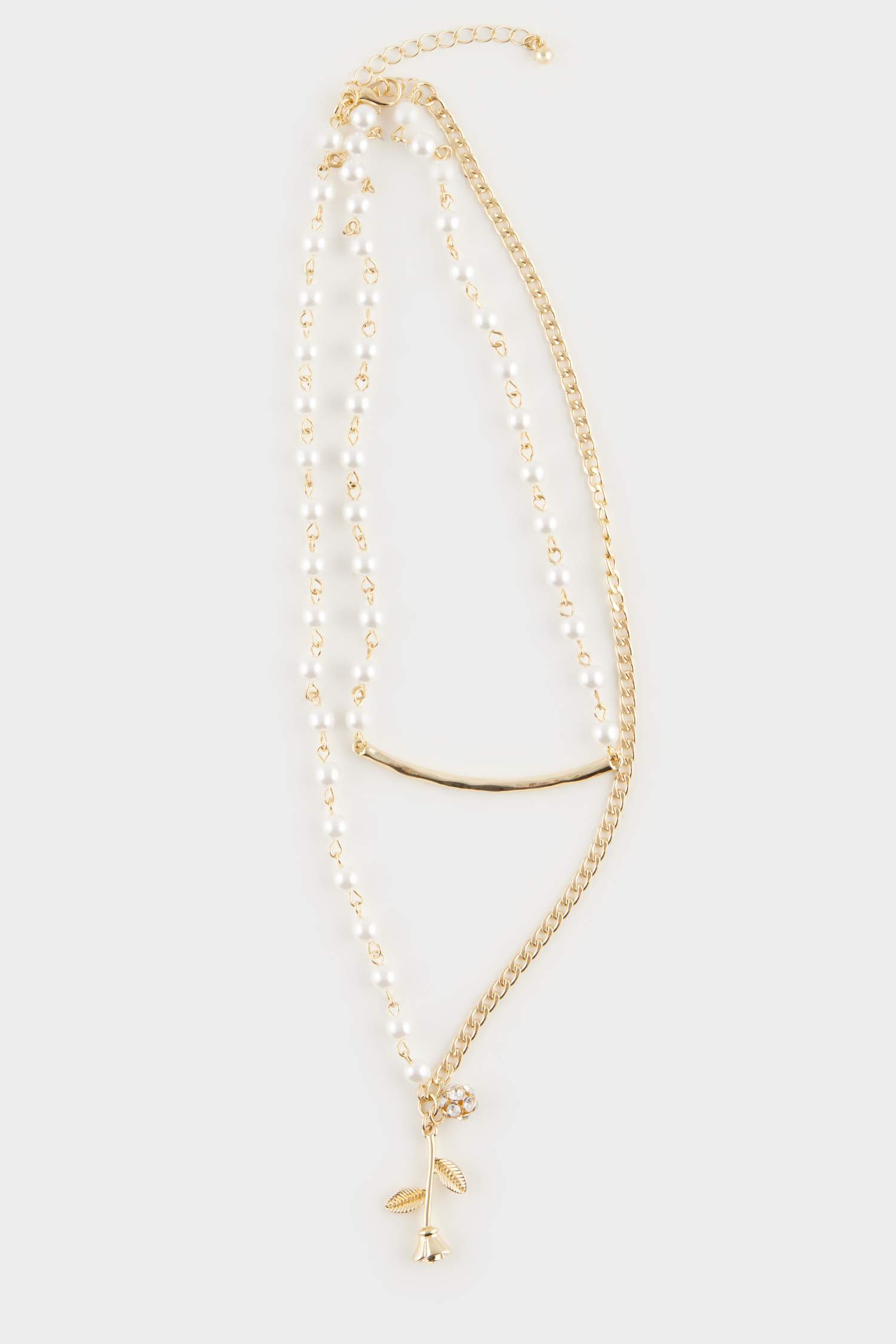 Woman Pearl Detailed Chain 2 Piece Necklace