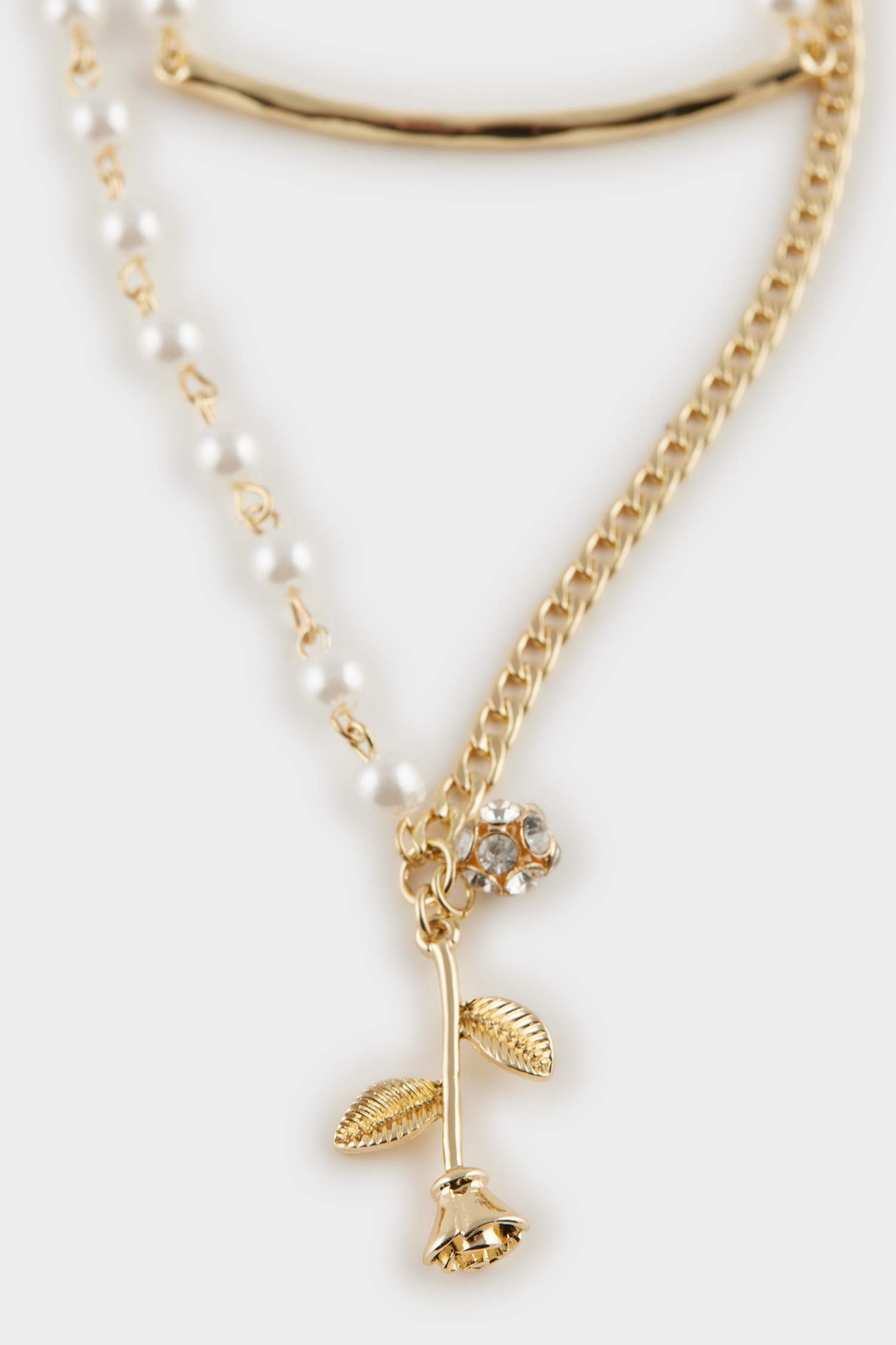 Woman Pearl Detailed Chain 2 Piece Necklace