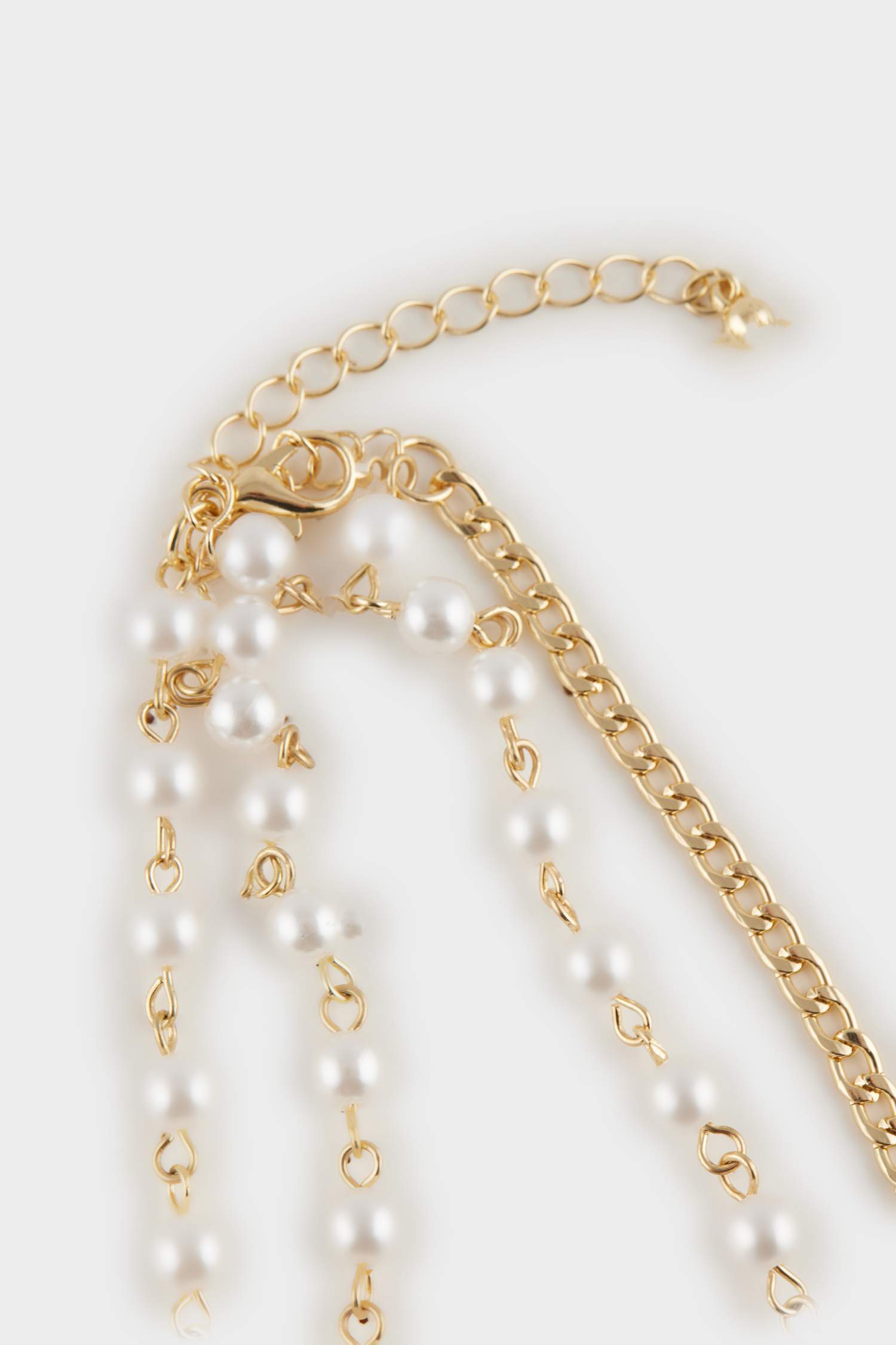 Woman Pearl Detailed Chain 2 Piece Necklace