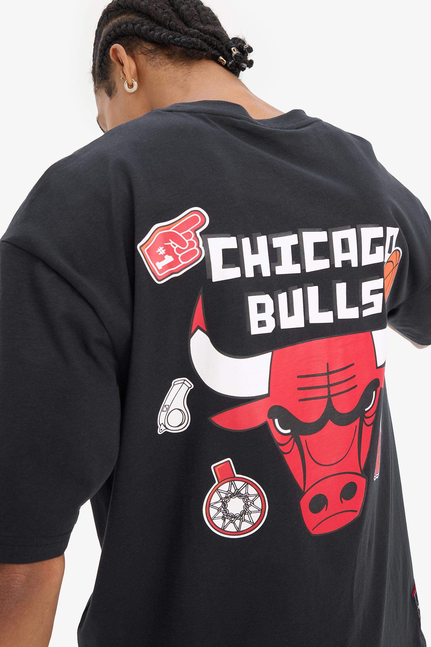 Black MAN DeFactoFit NBA Chicago Bulls Oversize Fit T-Shirt
