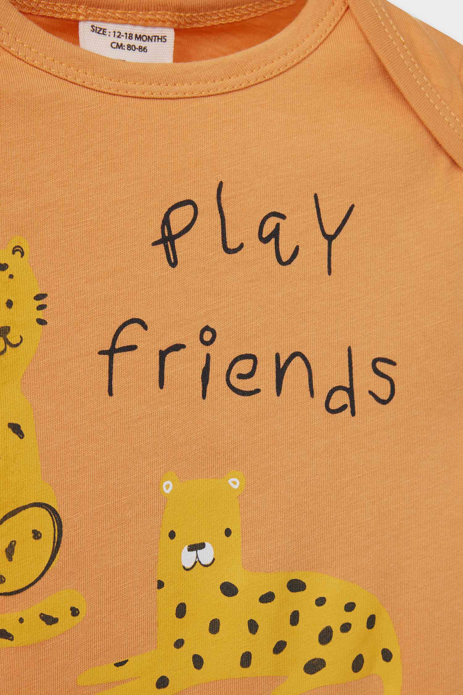 Baby Boy Newborn Animal Patterned Cotton 2 Piece Jumpsuit