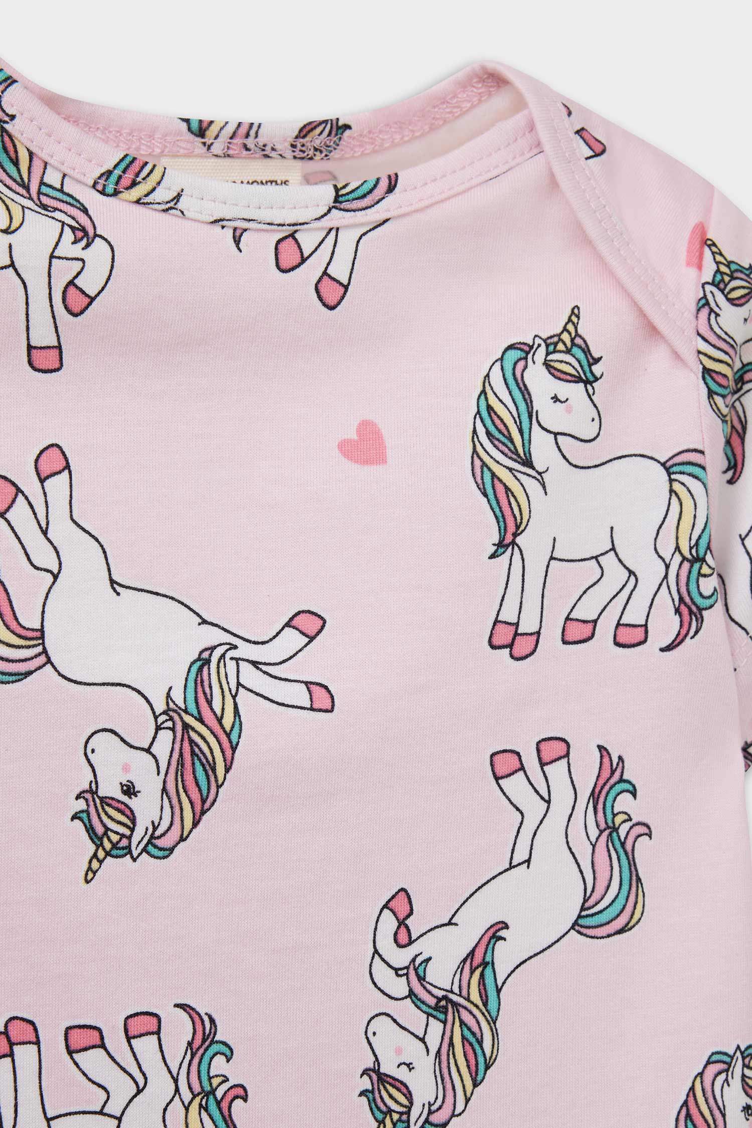 Lot de 2 Combinaisons à manches courtes en coton peigné imprimés licorne pour bébé fille