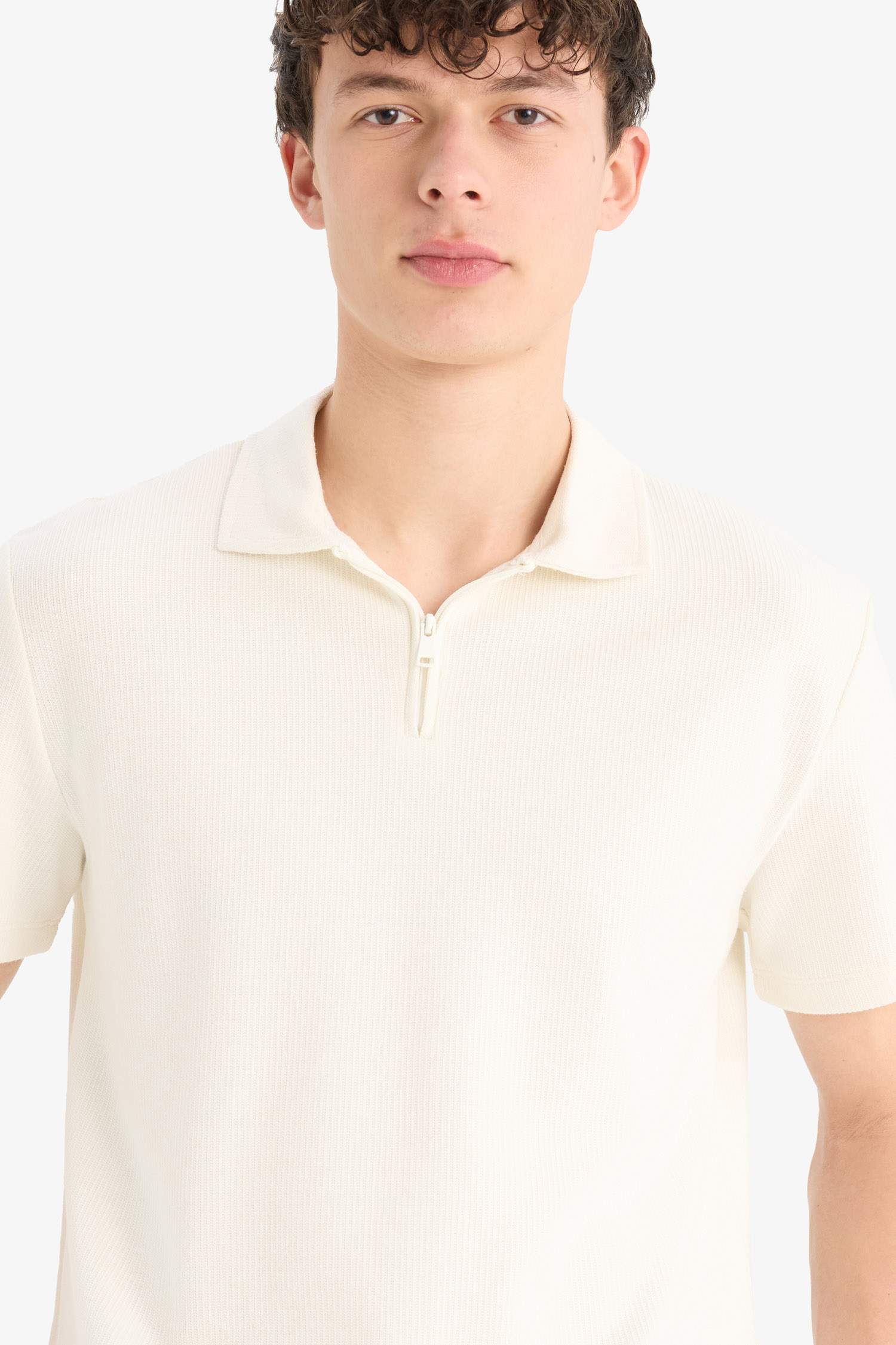 Regular Fit Polo Yaka Kısa Kollu Dokulu Tişört