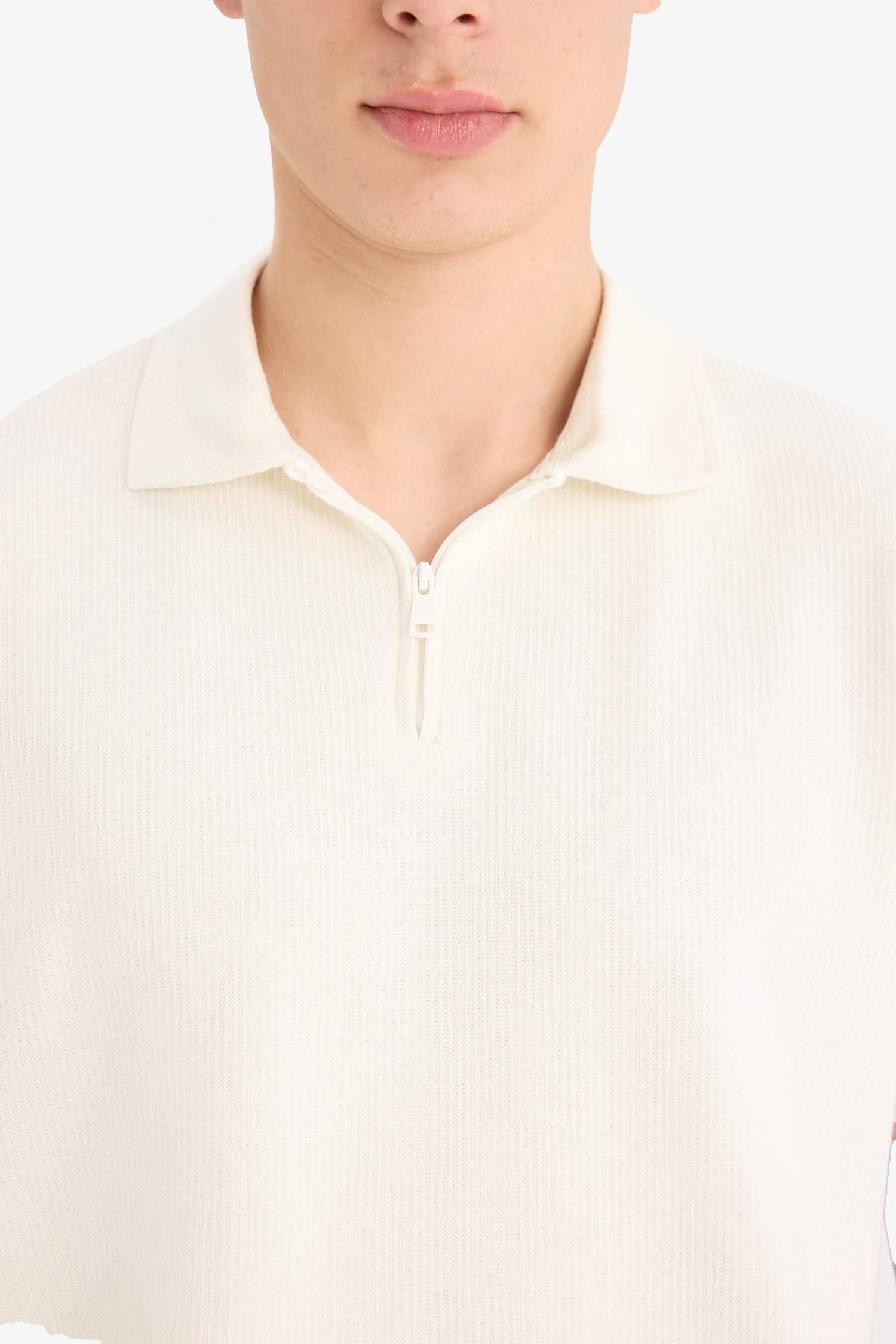 Regular Fit Polo Yaka Kısa Kollu Dokulu Tişört