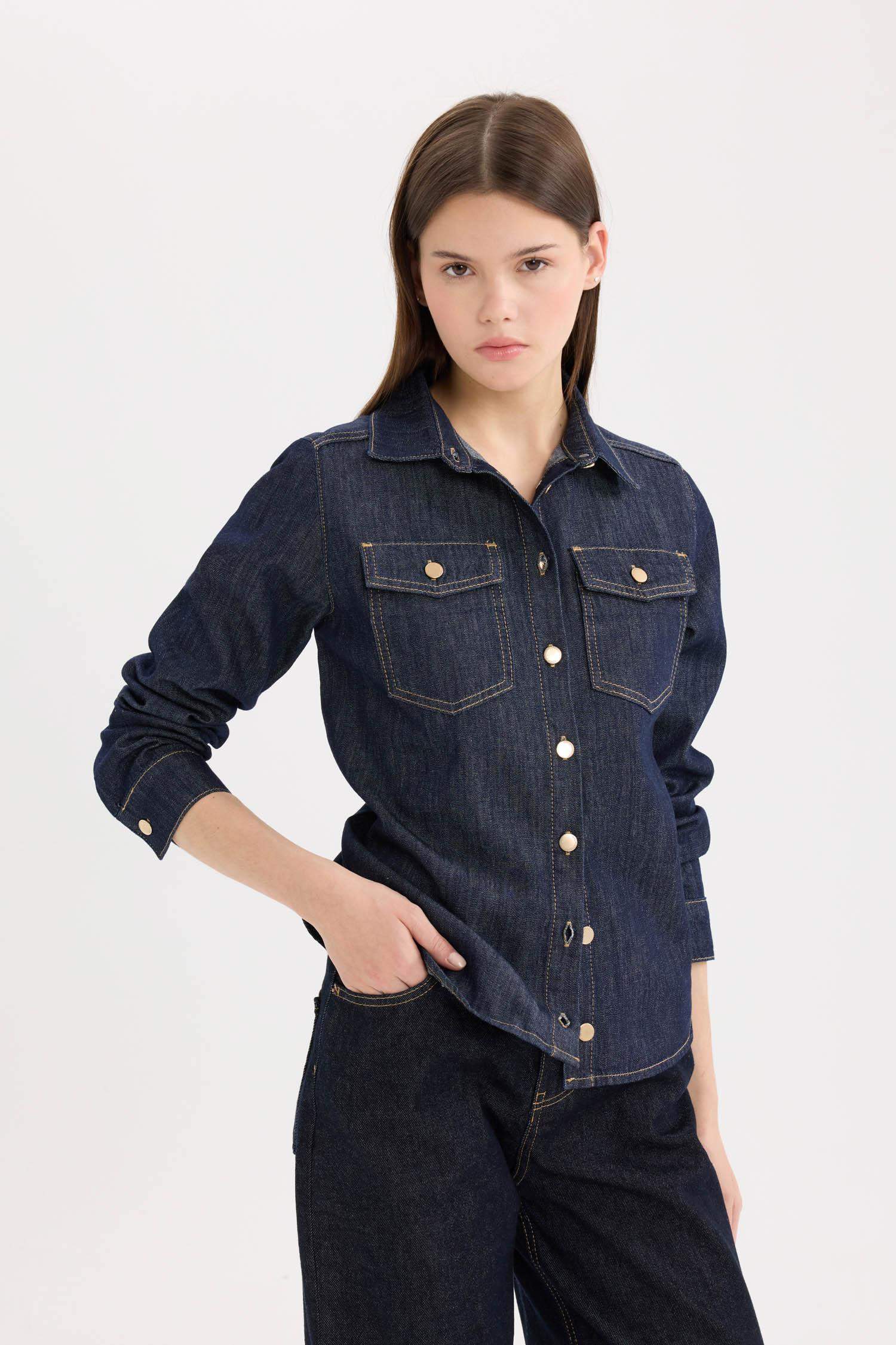 قميص جينز قصة عادية بأزرار