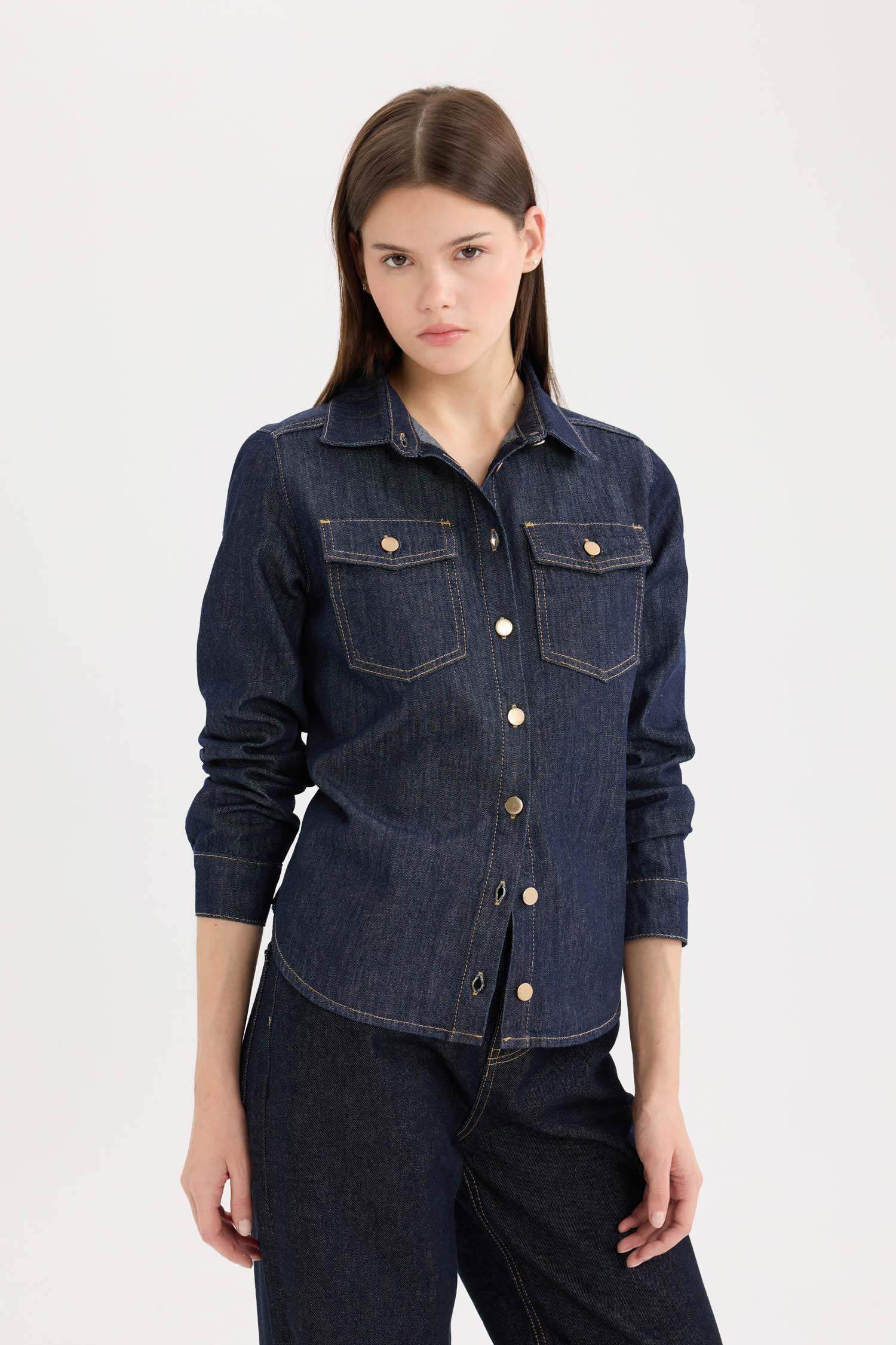 قميص جينز قصة عادية بأزرار