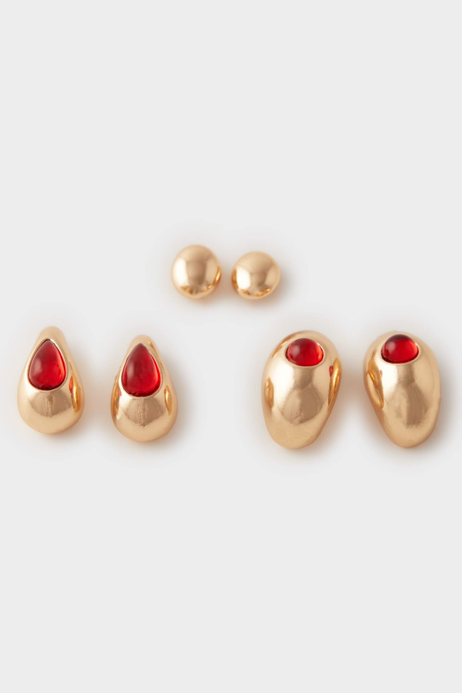 Kadın 3'lü Kırmızı Taşlı Küpe