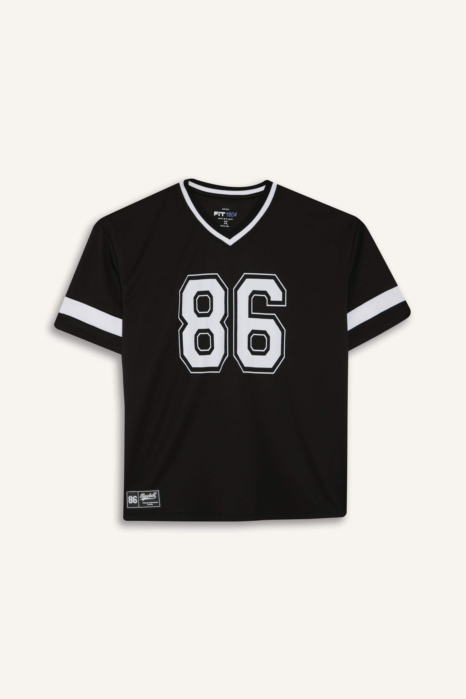 DeFactoFit Hızlı Kuruyan Oversize Geniş Kalıp V Yaka Baskılı Sporcu Kısa Kollu Tişört