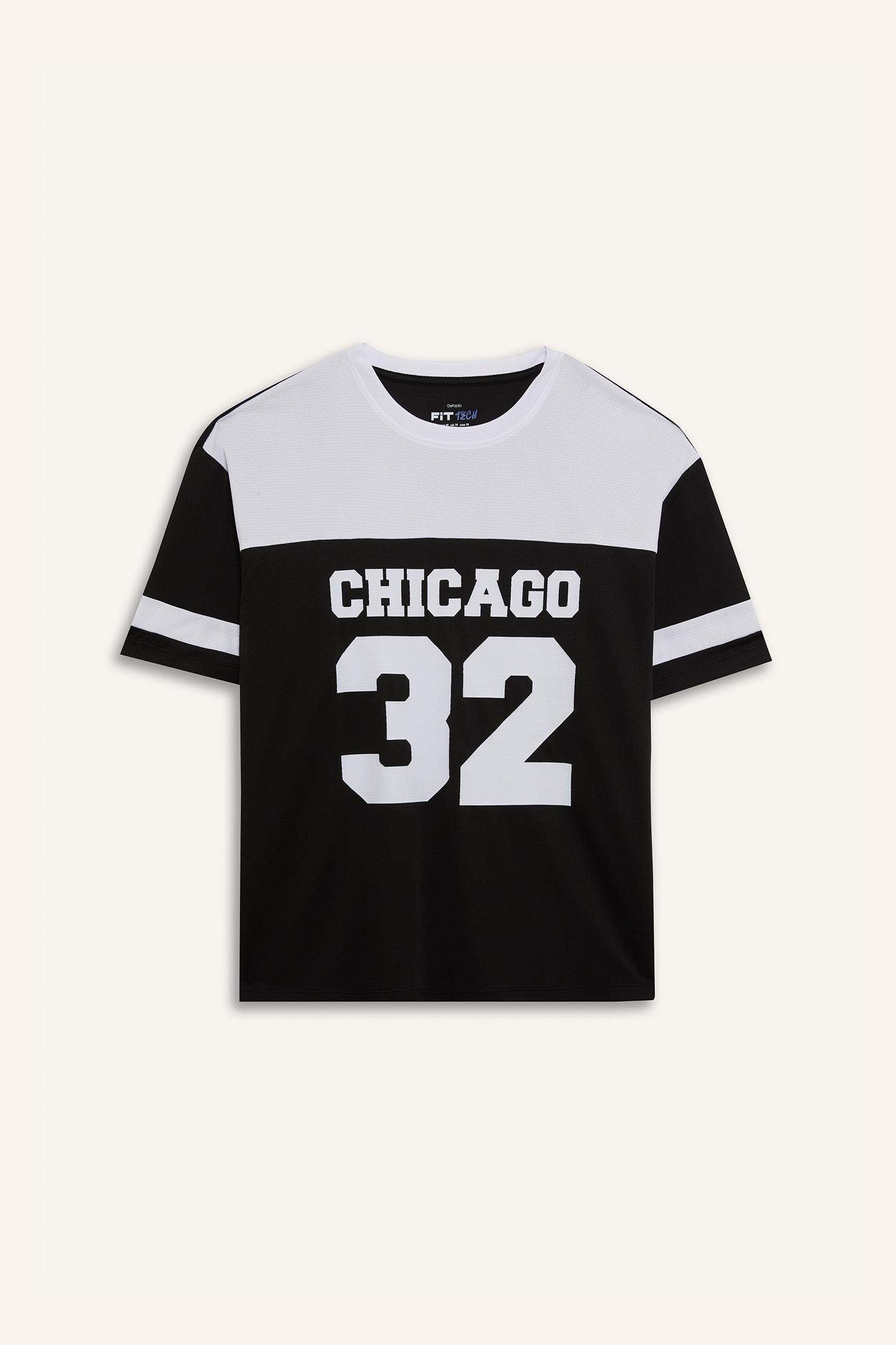 DeFactoFit Hızlı Kuruyan Oversize Geniş Kalıp Bisiklet Yaka Baskılı Sporcu Kısa Kollu Tişört